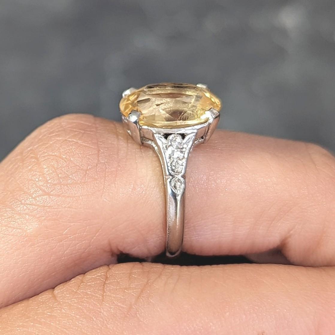 Art Deco 5.22 CTW Yellow Ceylon Sapphire Diamond 14 Karat Gold  Antique Ring GIA For Sale 8