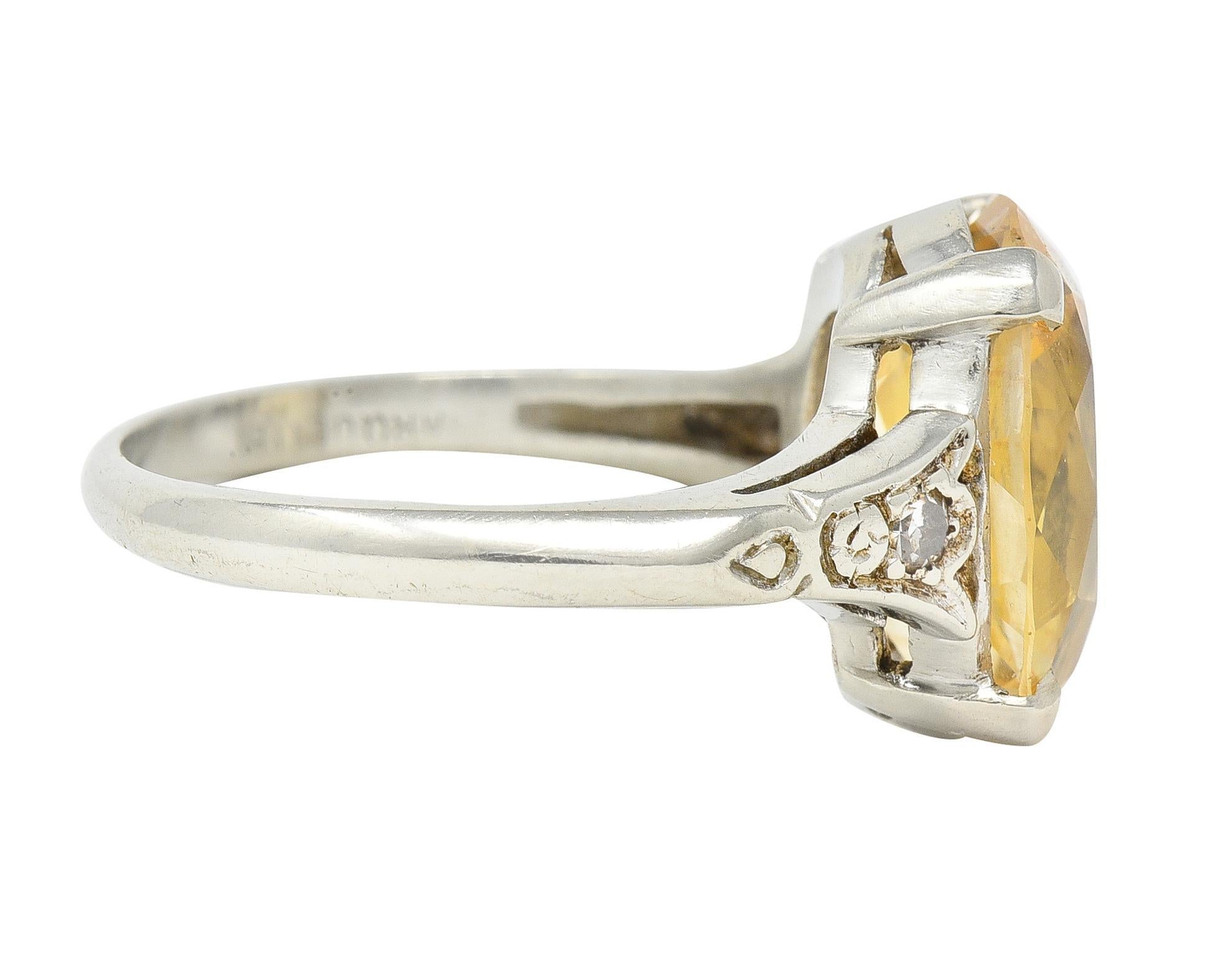 Art Deco 5,22 Karat Gelber Ceylon Saphir Diamant 14 Karat Gold  Antiker Ring GIA (Art déco)