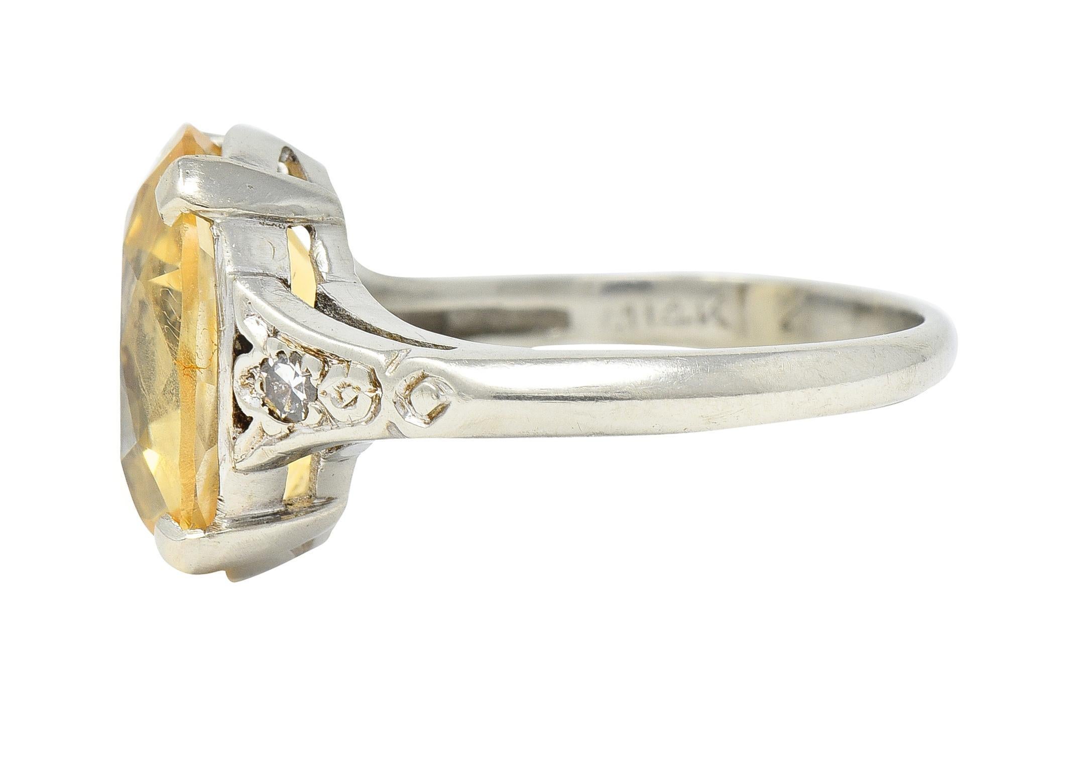 Art Deco 5.22 CTW Yellow Ceylon Sapphire Diamond 14 Karat Gold  Antique Ring GIA In Excellent Condition For Sale In Philadelphia, PA