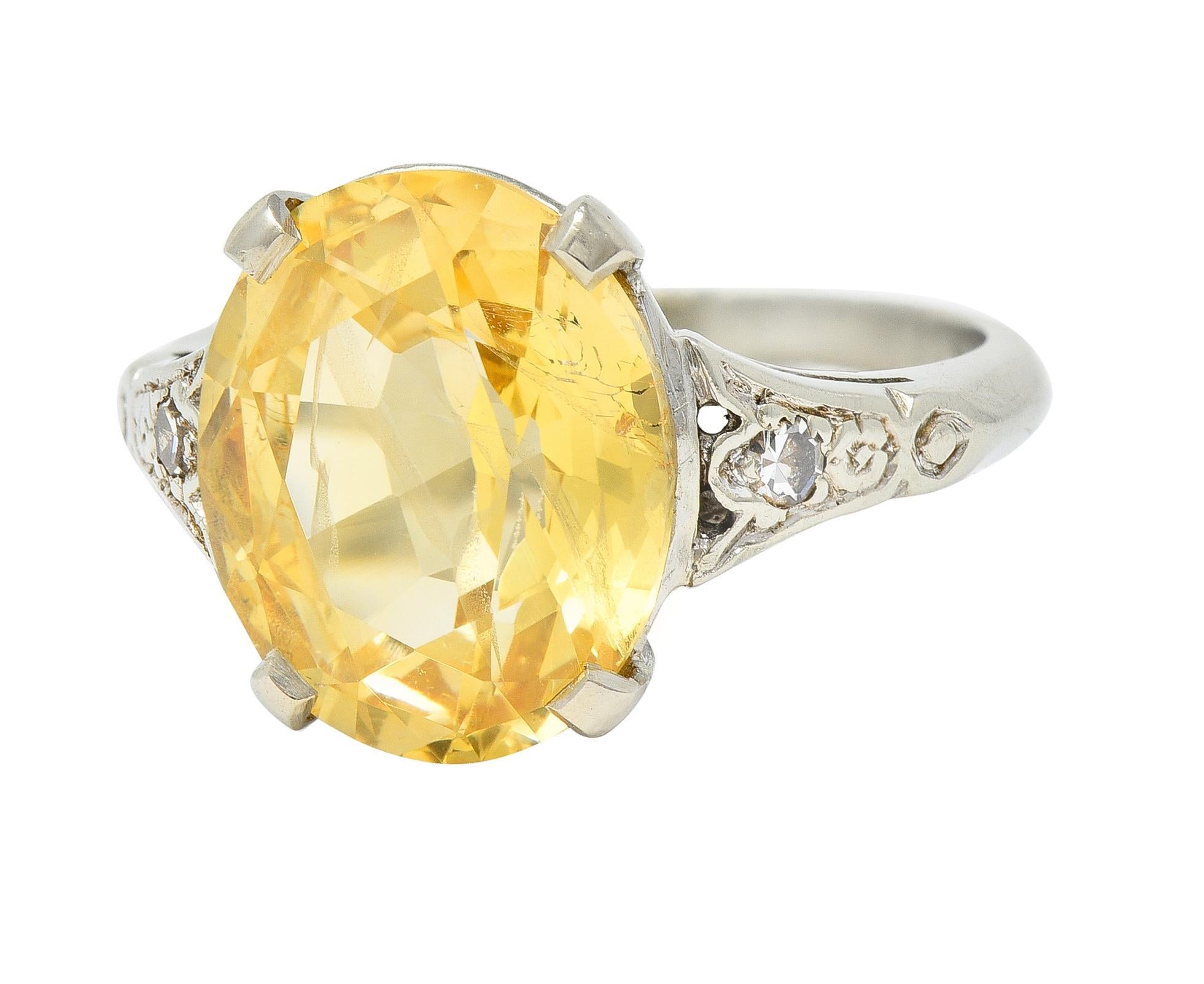 Women's or Men's Art Deco 5.22 CTW Yellow Ceylon Sapphire Diamond 14 Karat Gold  Antique Ring GIA For Sale