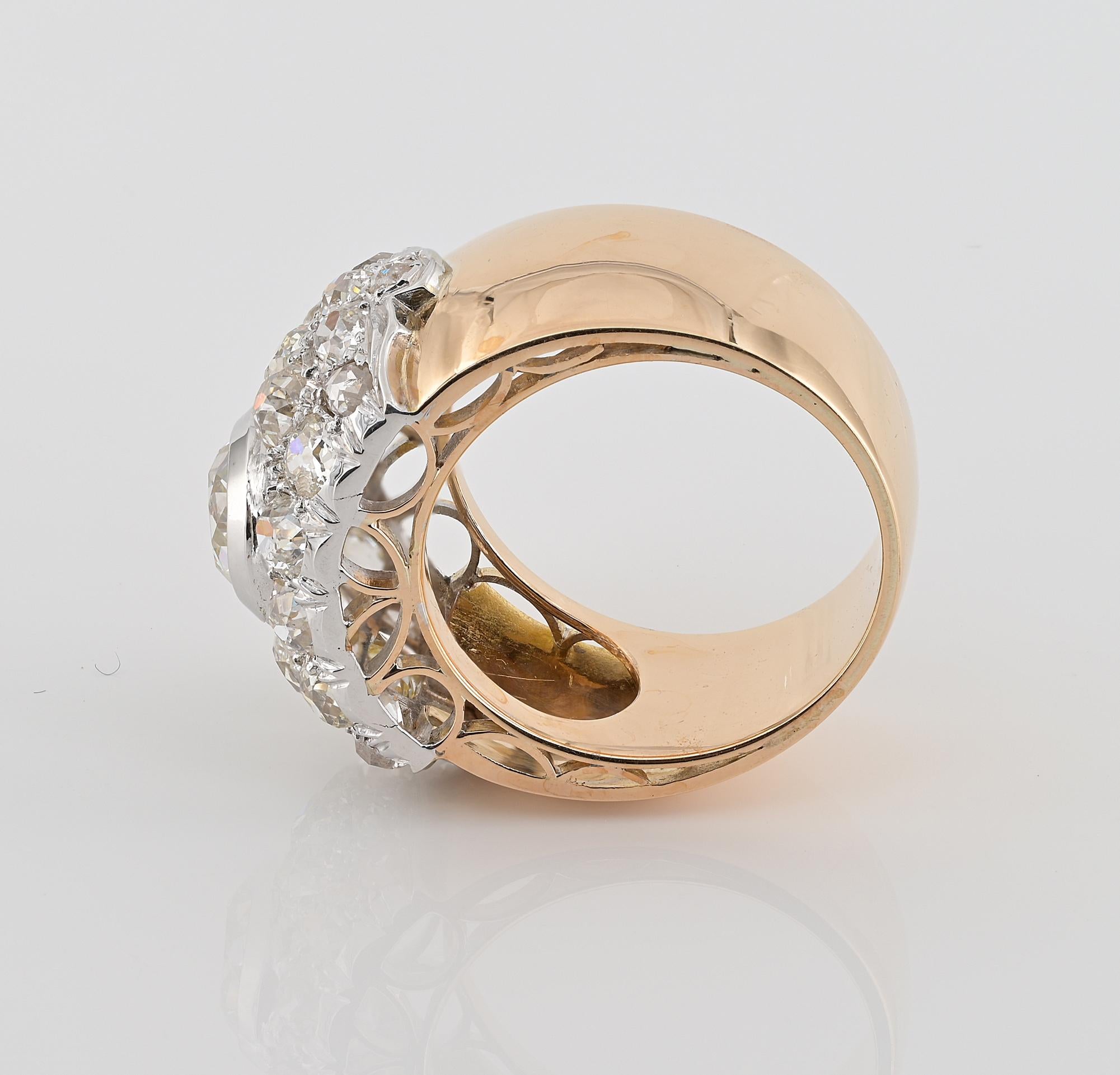 Women's Art Deco 5.26 Ct Old Mine Diamond Platinum Gold Rare Ring For Sale