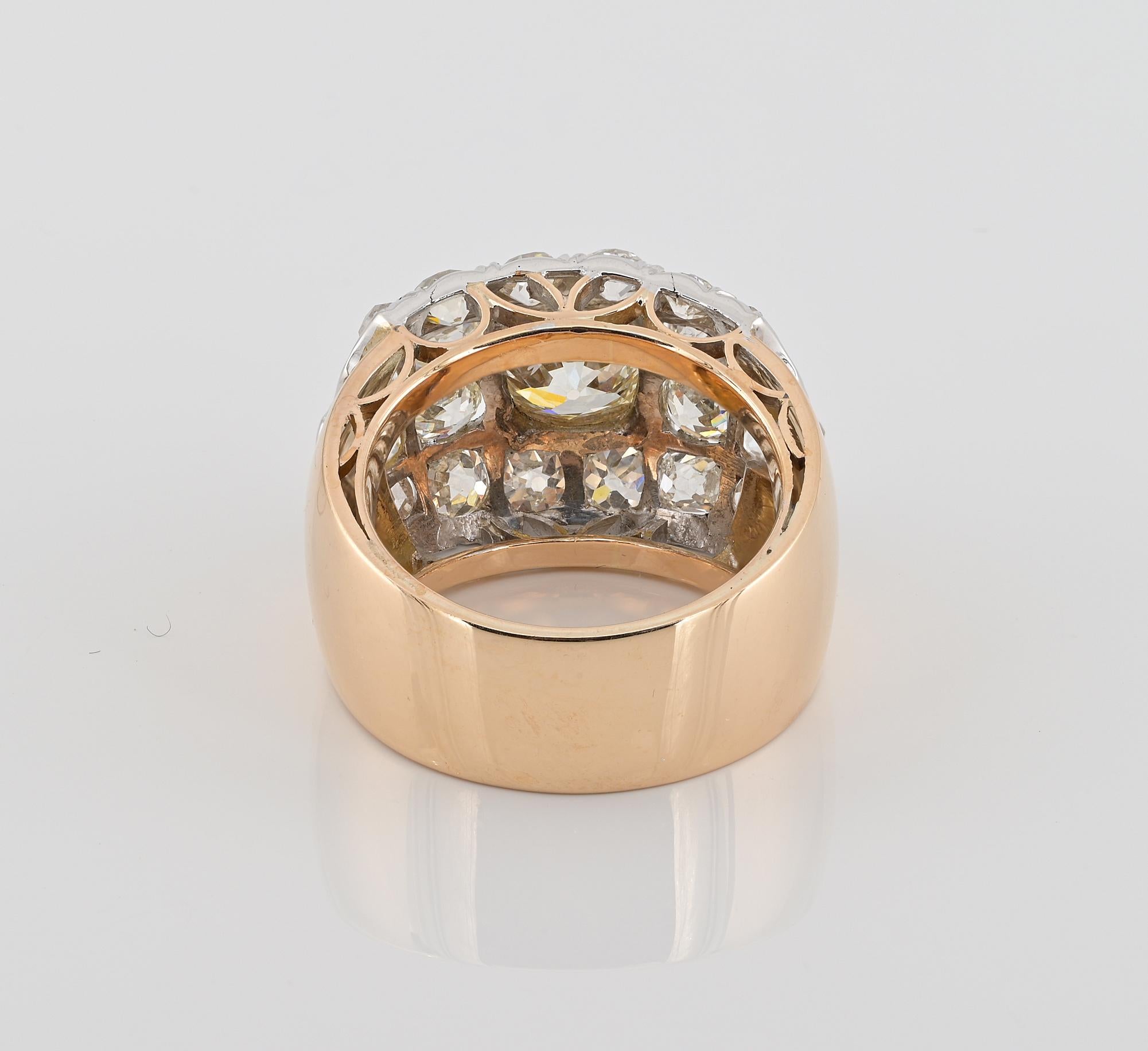 Art Deco 5.26 Ct Old Mine Diamond Platinum Gold Rare Ring For Sale 1