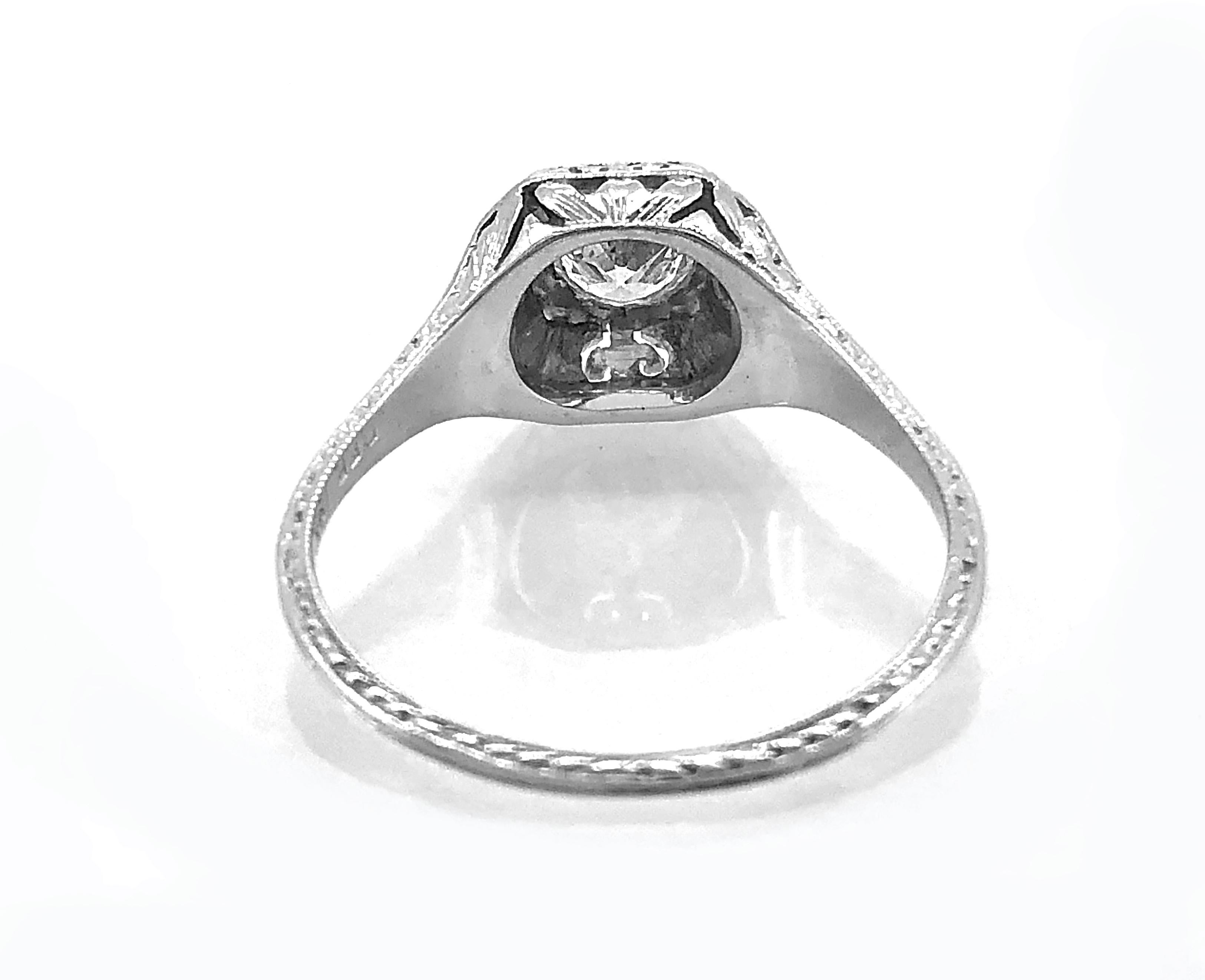 Women's Art Deco .53 Carat Diamond Gold Engagement Ring For Sale