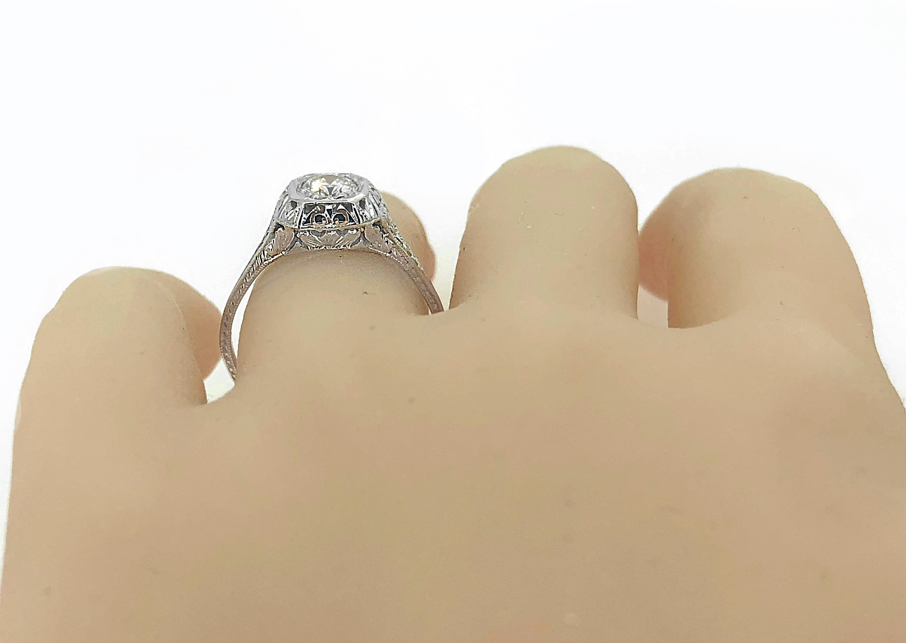 Art Deco .53 Carat Diamond Gold Engagement Ring For Sale 1