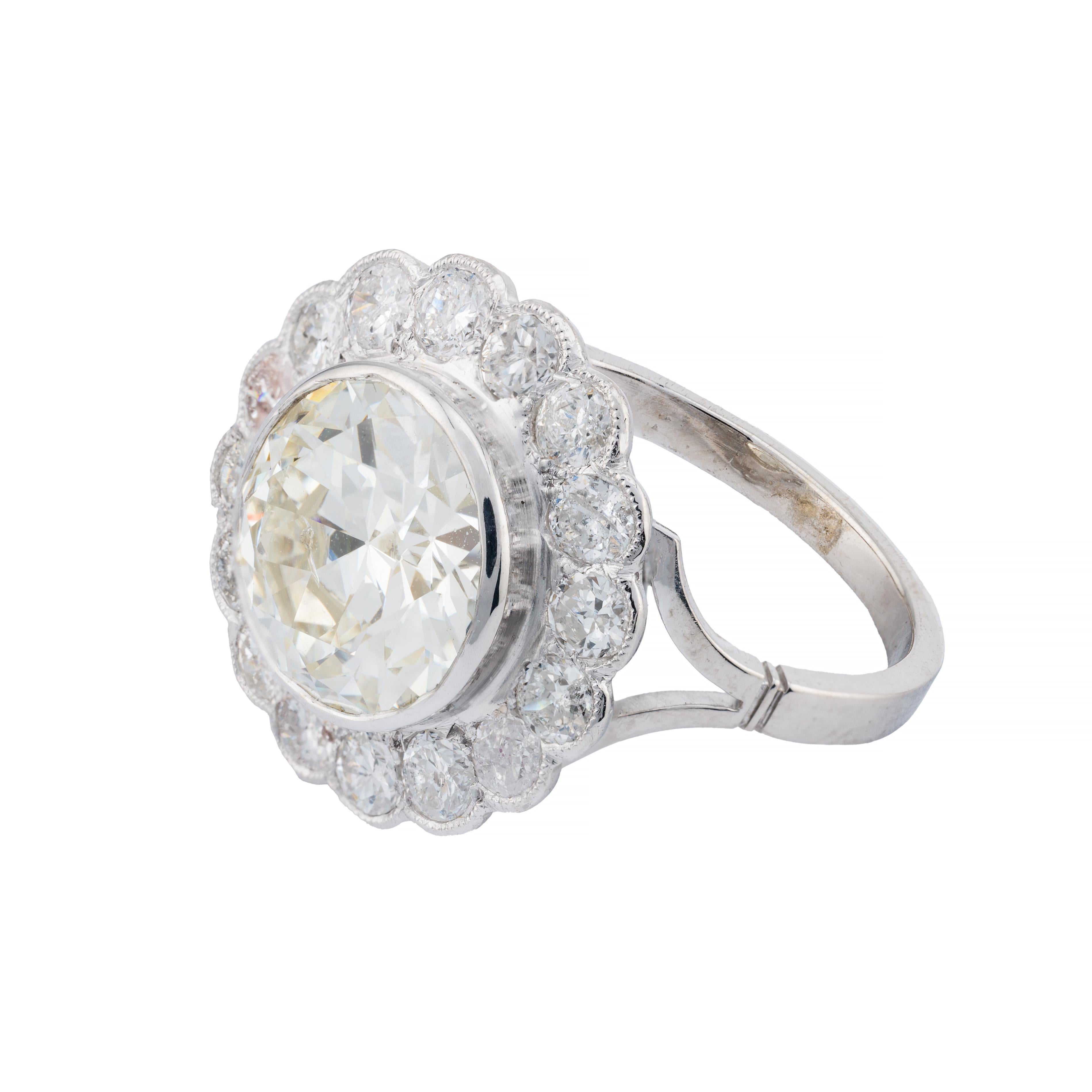 Old European Cut Art Deco 5.31 CTW European Cut Diamond Engagement Ring in Platinum For Sale