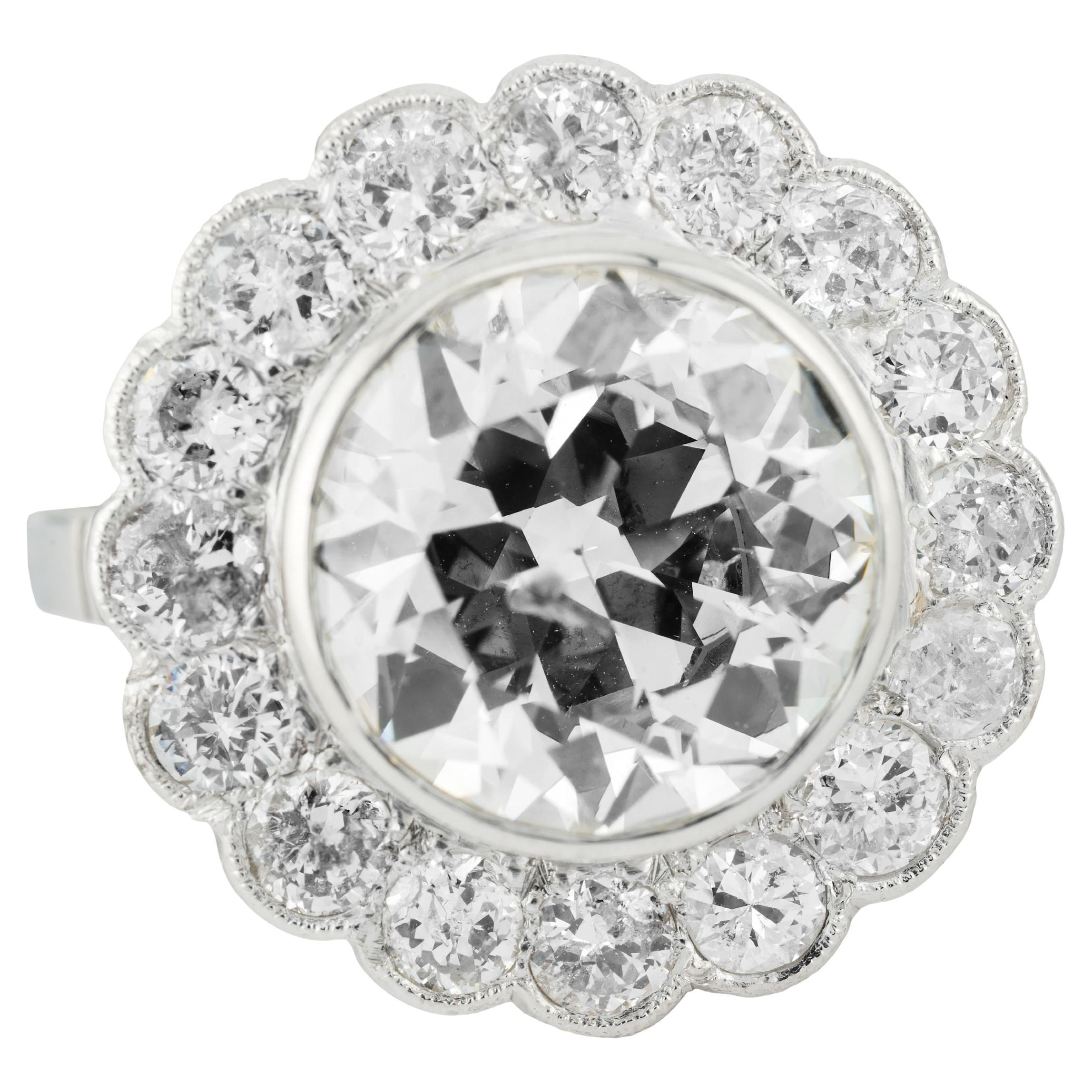 Verlobungsring aus Platin mit 5,31 Karat Diamant im europäischen Schliff im Art déco-Stil