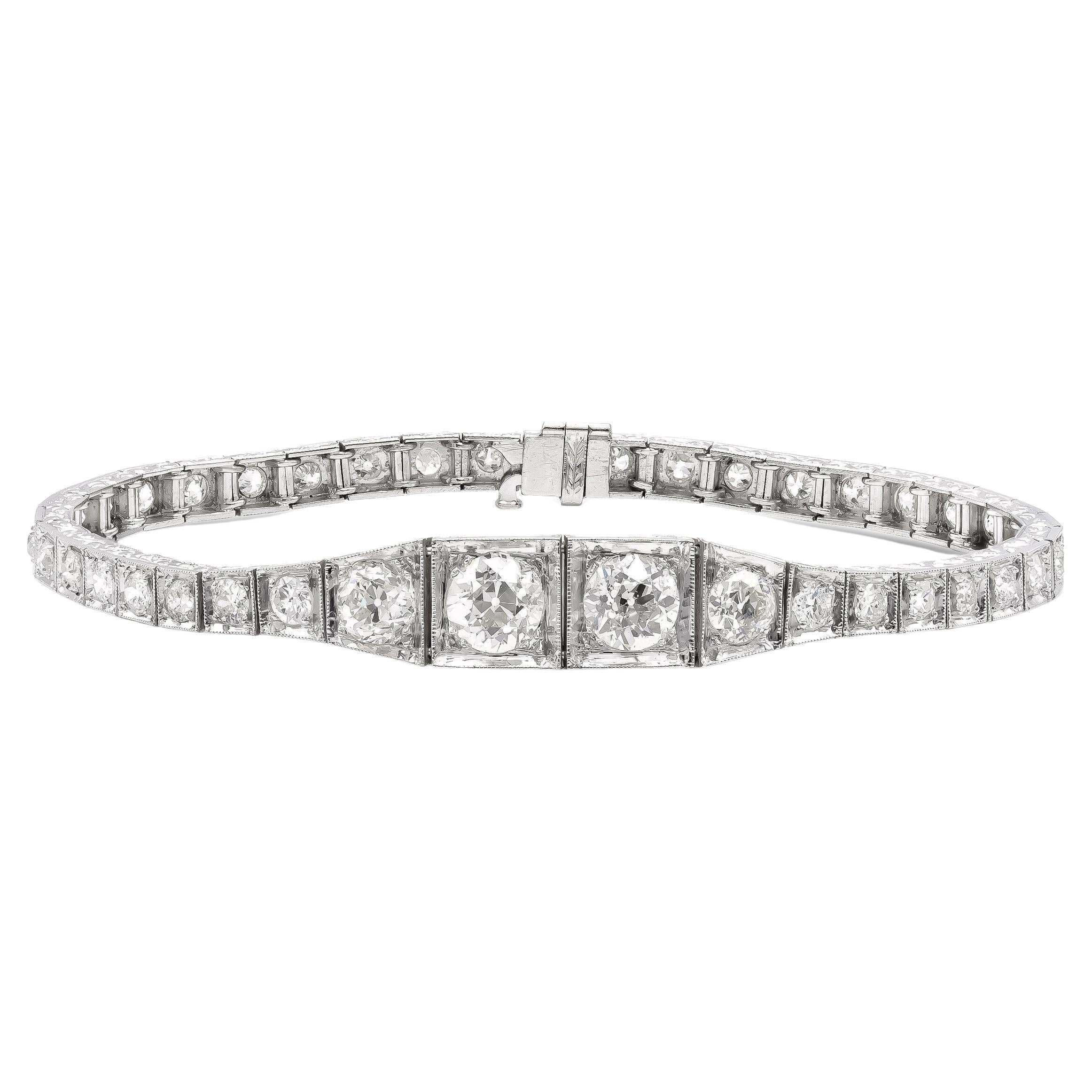 Art Deco 5.32 Ct. Diamond Line Bracelet in Platinum For Sale