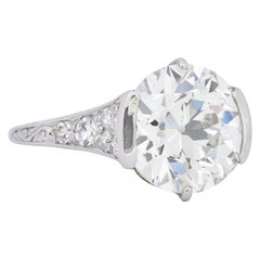 Antique Art Deco 5.37 Carat Old European Diamond Platinum Engagement Ring GIA
