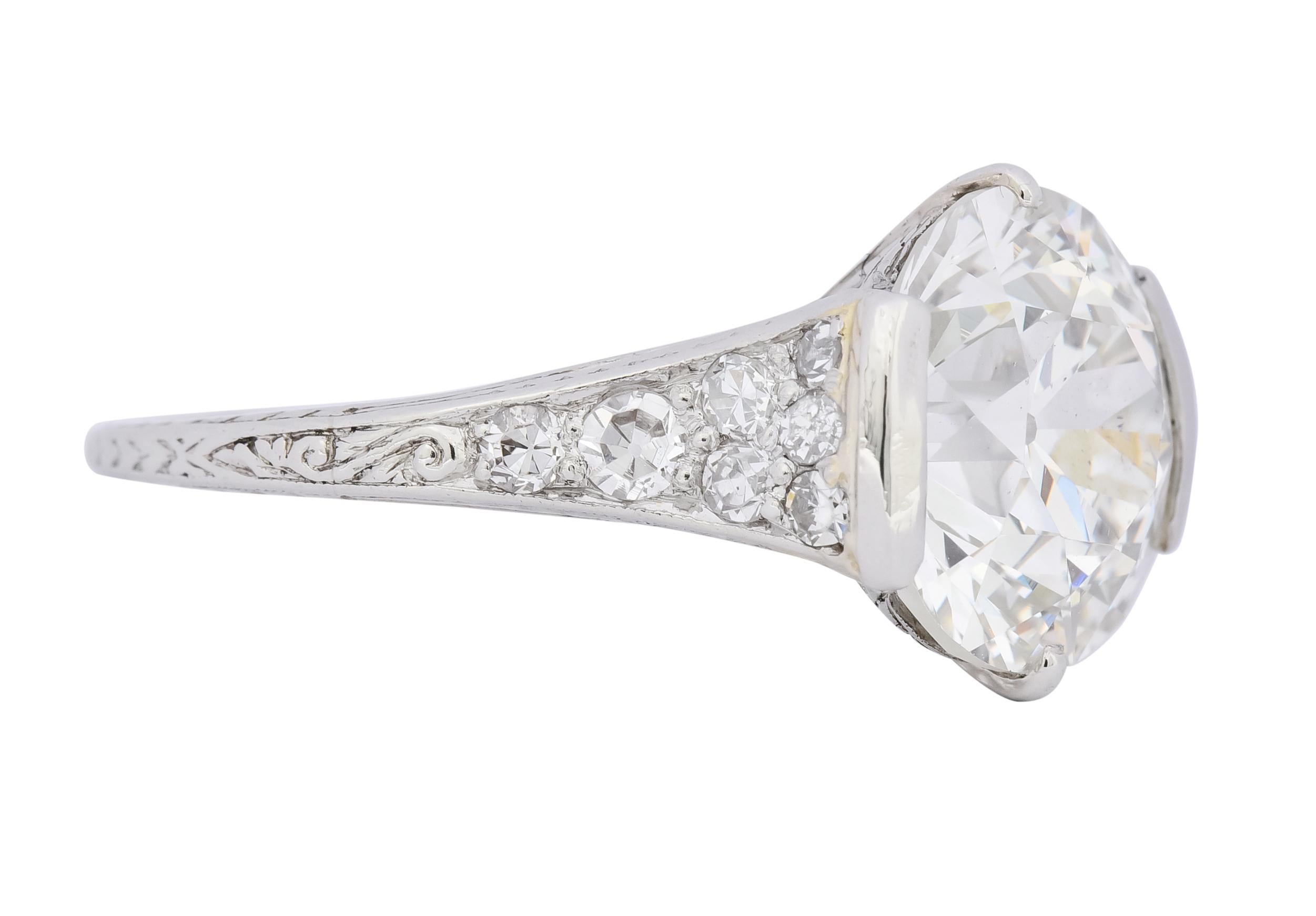 Old European Cut Art Deco 5.37 Carat Old European Diamond Platinum Engagement Ring GIA