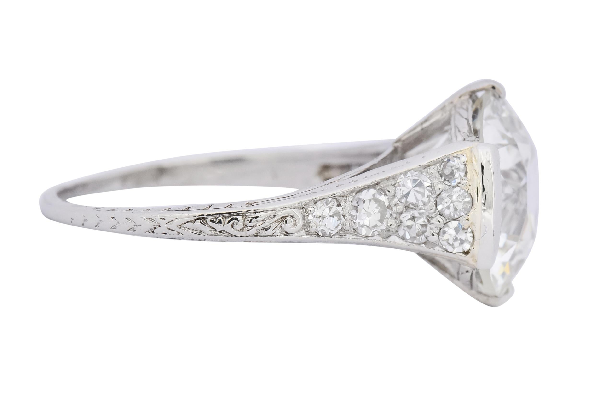 Art Deco 5.37 Carat Old European Diamond Platinum Engagement Ring GIA In Excellent Condition In Philadelphia, PA