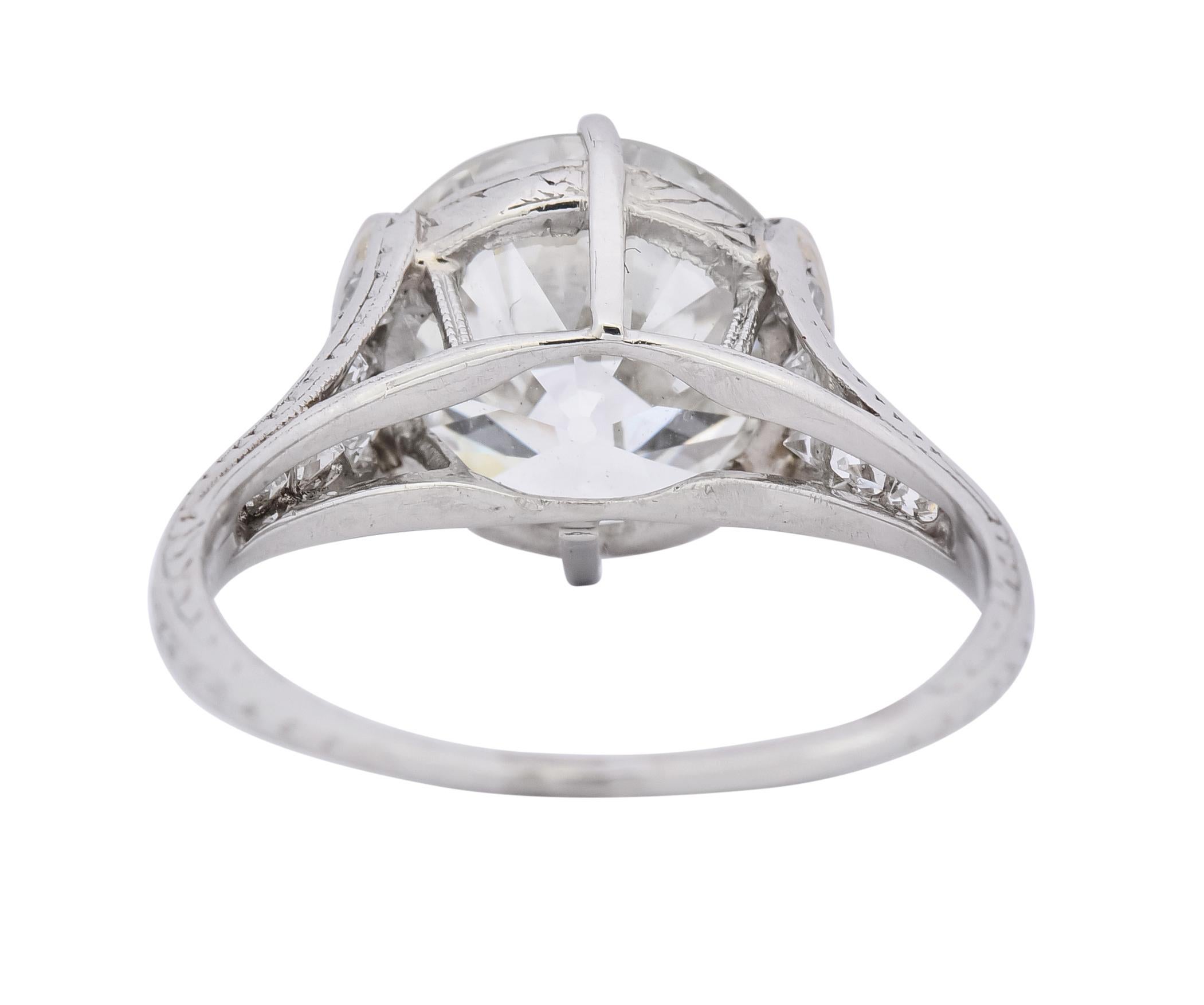 Women's or Men's Art Deco 5.37 Carat Old European Diamond Platinum Engagement Ring GIA