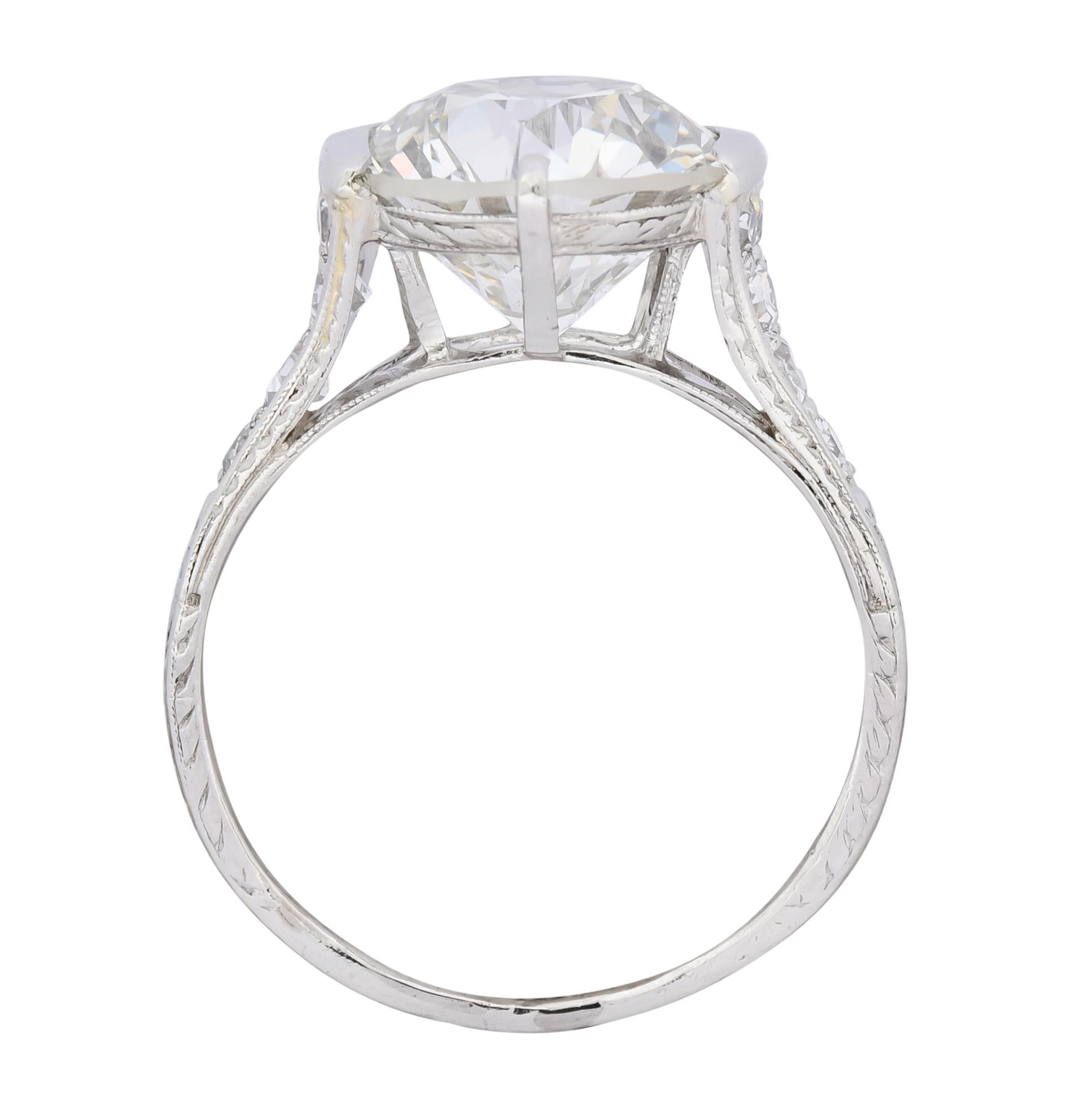 Art Deco 5.37 Carat Old European Diamond Platinum Engagement Ring GIA 2