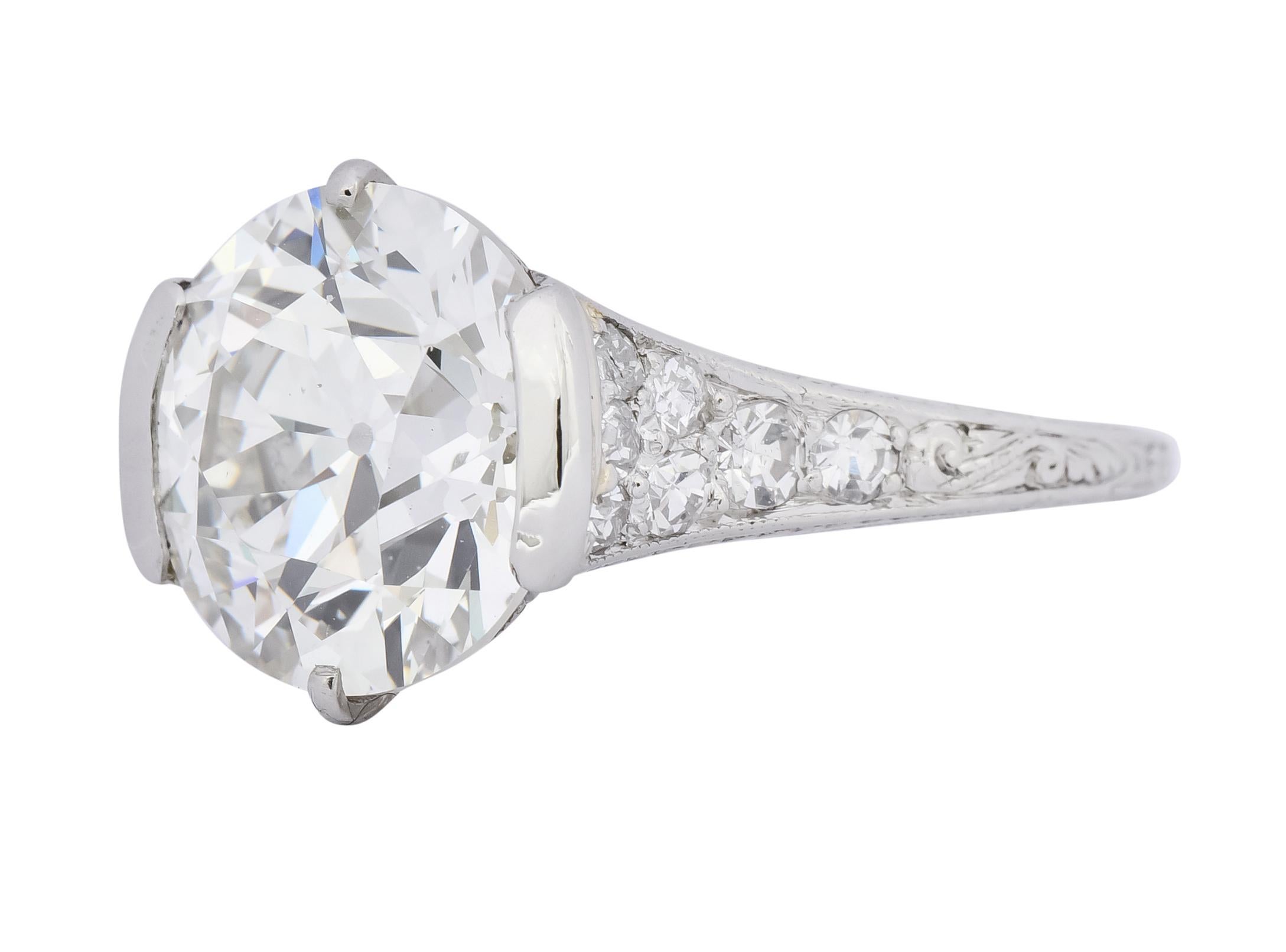 Art Deco 5.37 Carat Old European Diamond Platinum Engagement Ring GIA 3