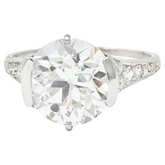 Art Deco 5,37 Karat alter europäischer Diamant Platin Verlobungsring GIA