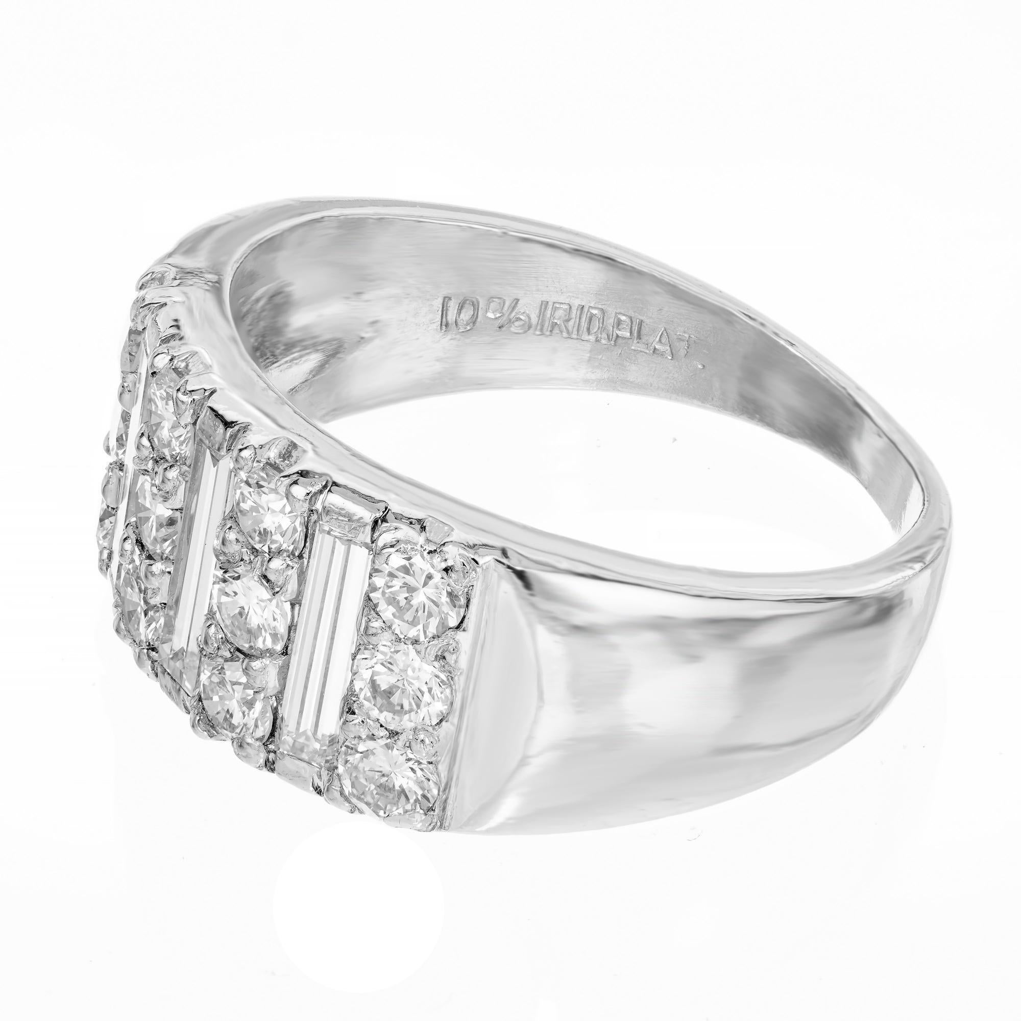 Art Deco .54 Carats Round Baguette Diamond Platinum Band Ring In Good Condition For Sale In Stamford, CT