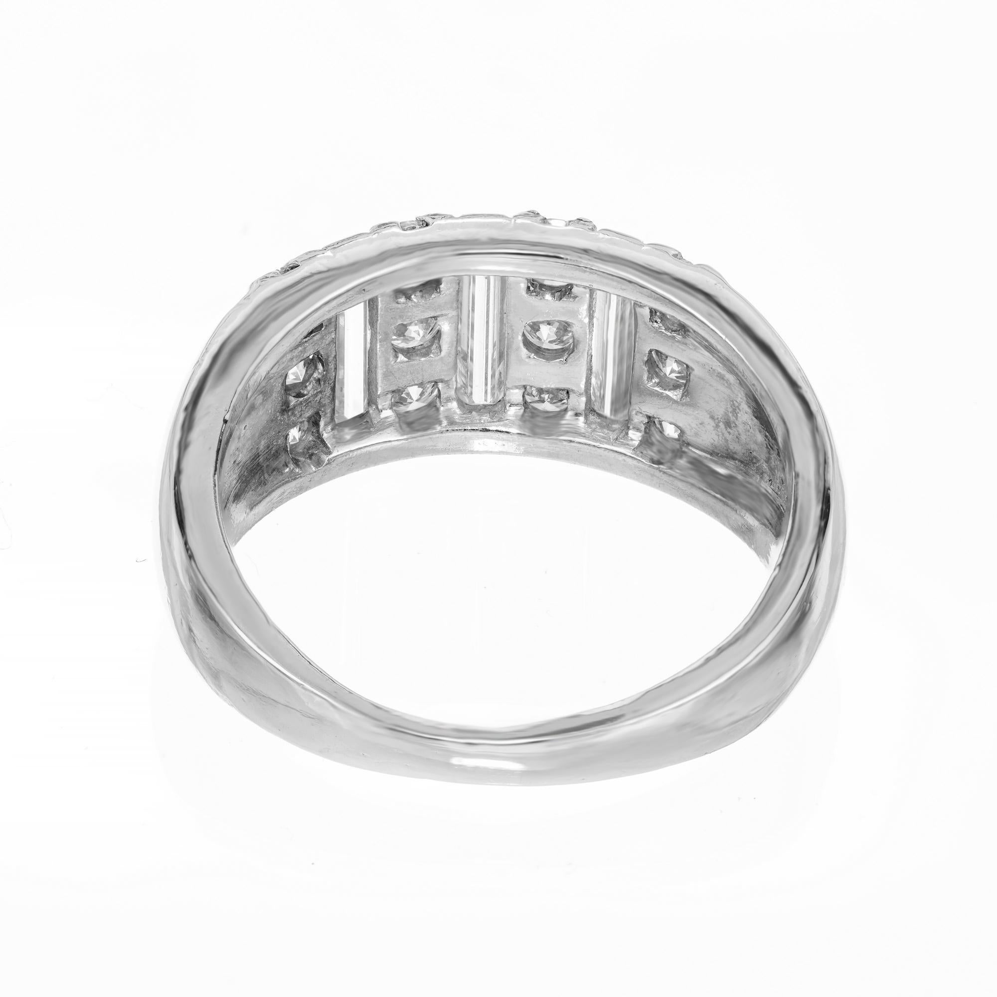 Women's Art Deco .54 Carats Round Baguette Diamond Platinum Band Ring For Sale