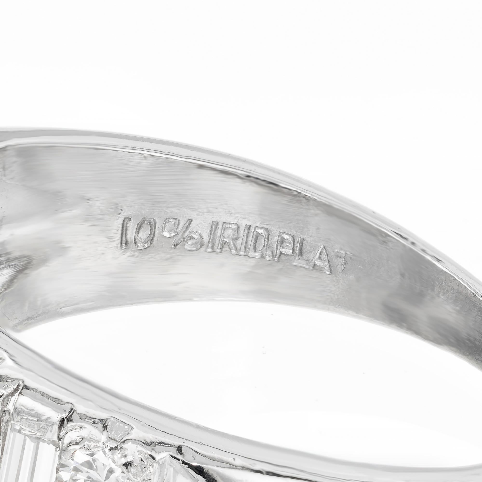 Art Deco .54 Carats Round Baguette Diamond Platinum Band Ring For Sale 1