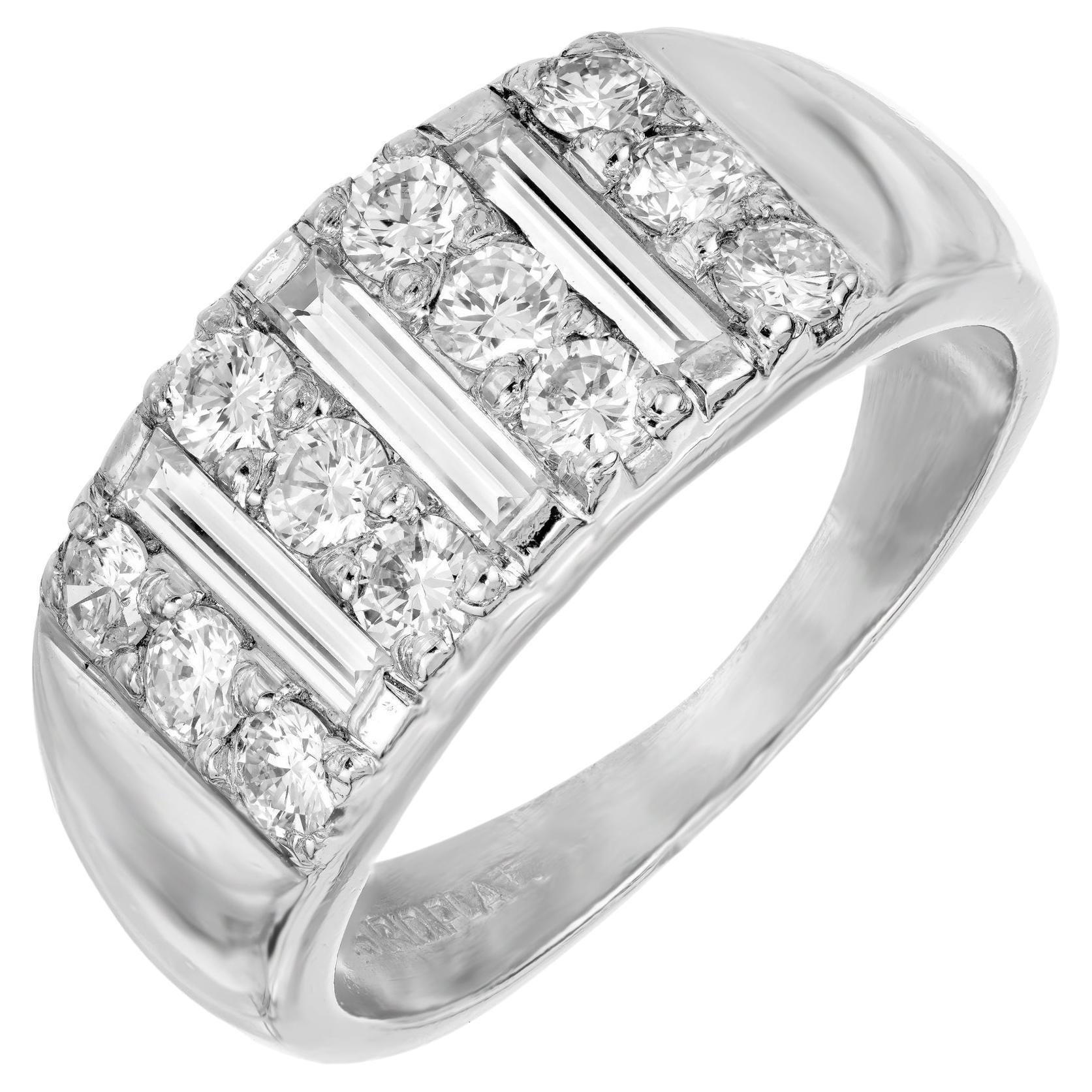 Art Deco .54 Carats Round Baguette Diamond Platinum Band Ring For Sale