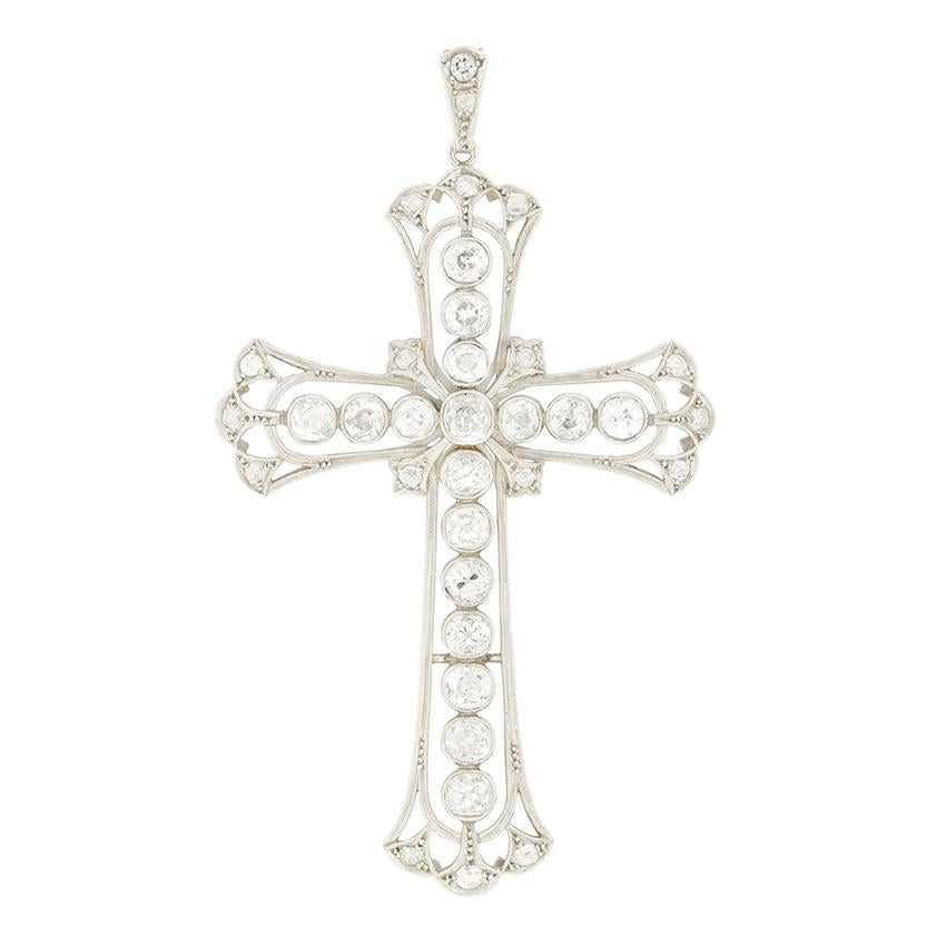 Art déco Pendentif croix en diamant Art Deco 5.40ct, c.1920s en vente