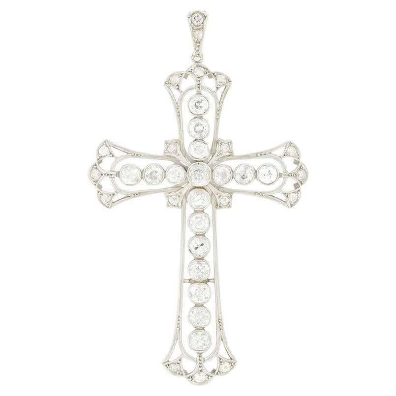 Pendentif croix en diamant Art Deco 5.40ct, c.1920s