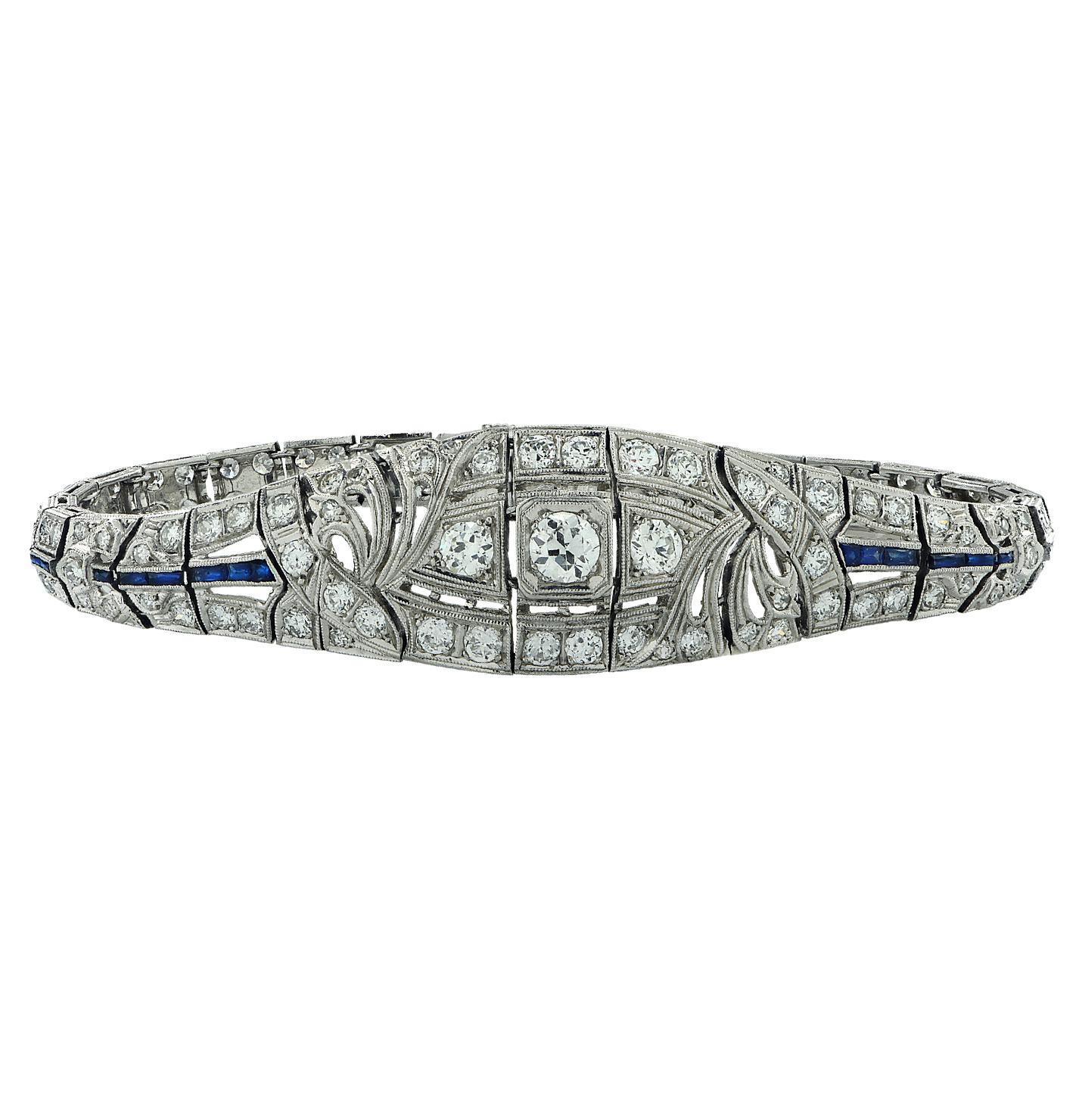 Old European Cut Art Deco 5.44 Carat Diamond Bracelet For Sale