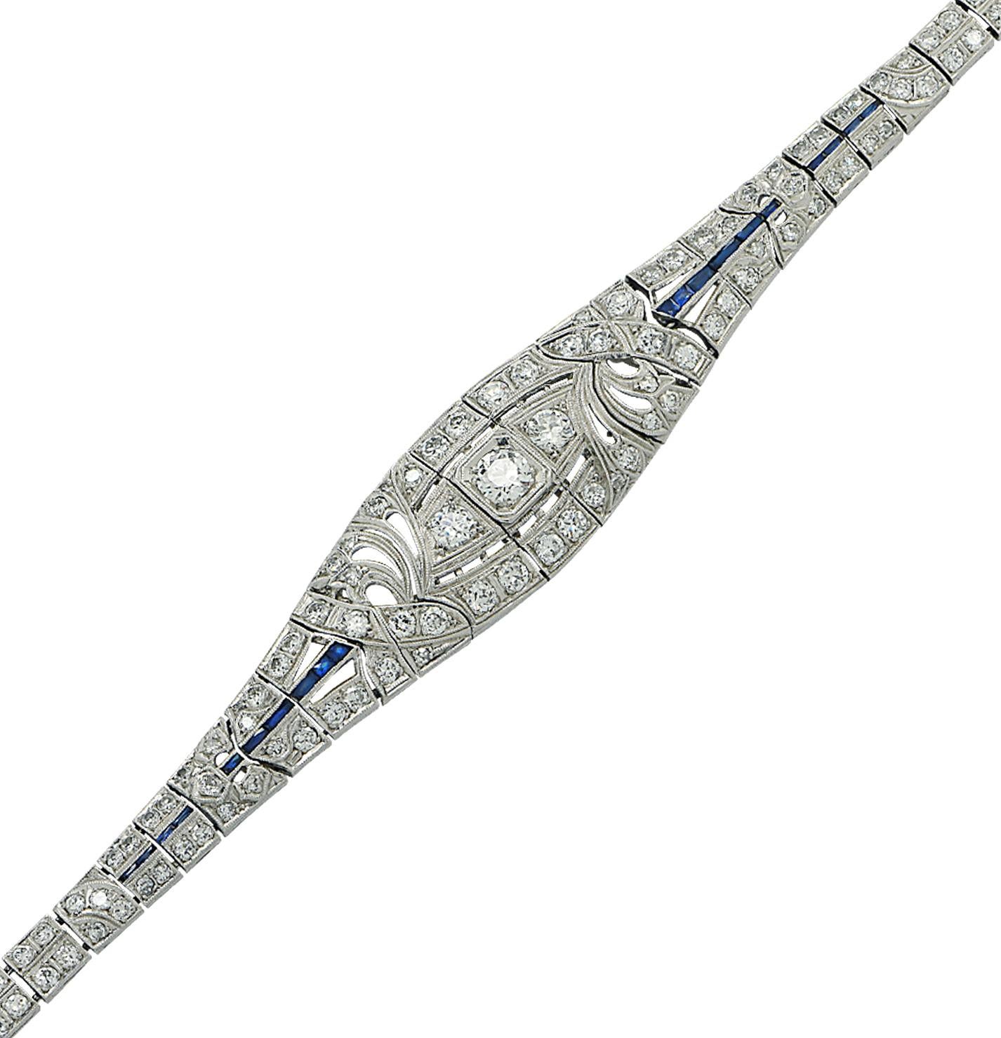 Art Deco 5.44 Carat Diamond Bracelet In New Condition For Sale In Miami, FL