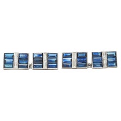 Art Deco 5.44 CTW Sapphire Diamond 14 Karat White Gold Vintage Cufflinks
