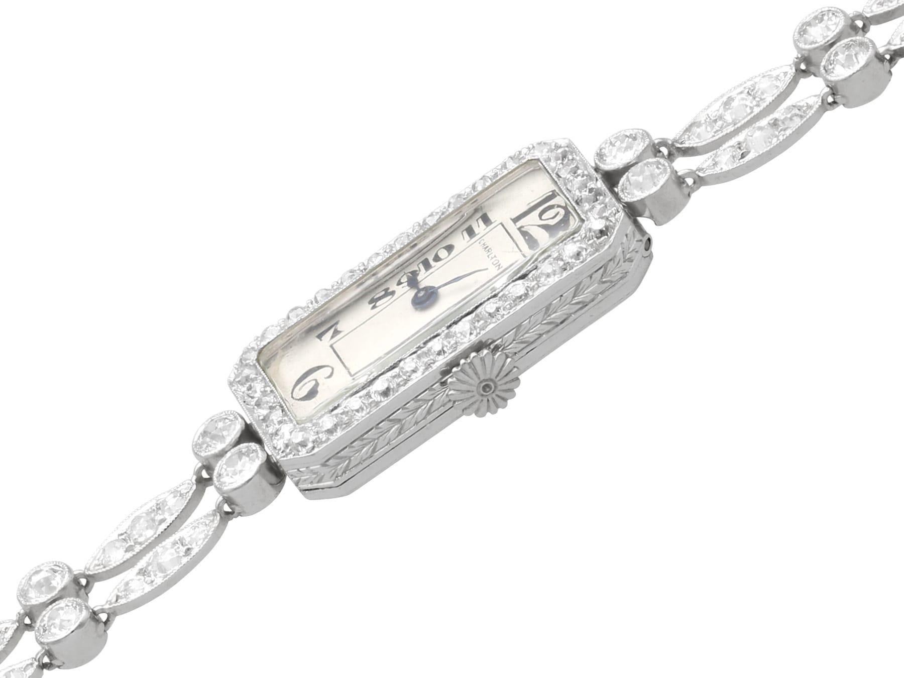 Orologio da cocktail in platino e diamanti Art Déco da 5,44 carati - CIRCA 1935 in vendita 5