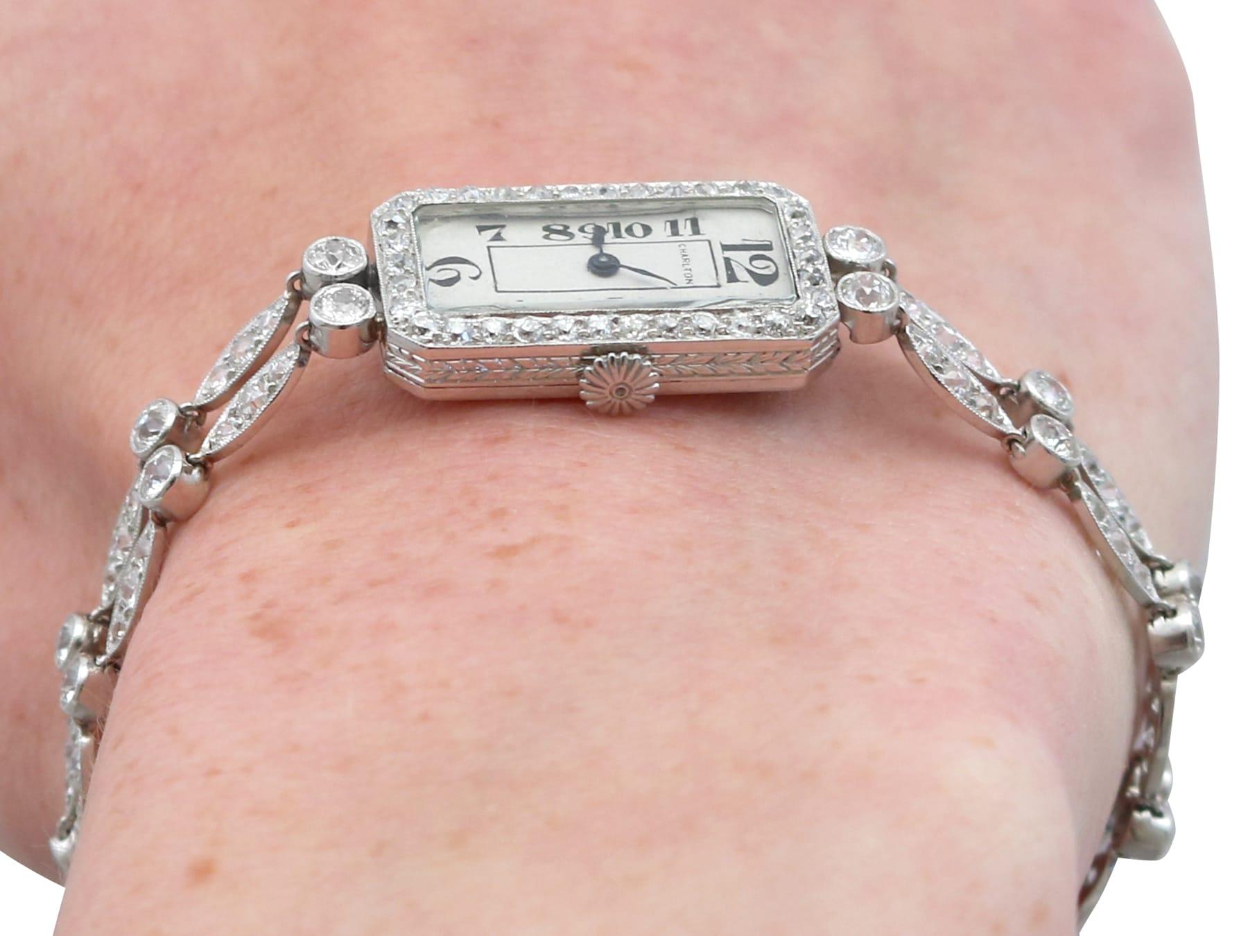 Orologio da cocktail in platino e diamanti Art Déco da 5,44 carati - CIRCA 1935 in vendita 13