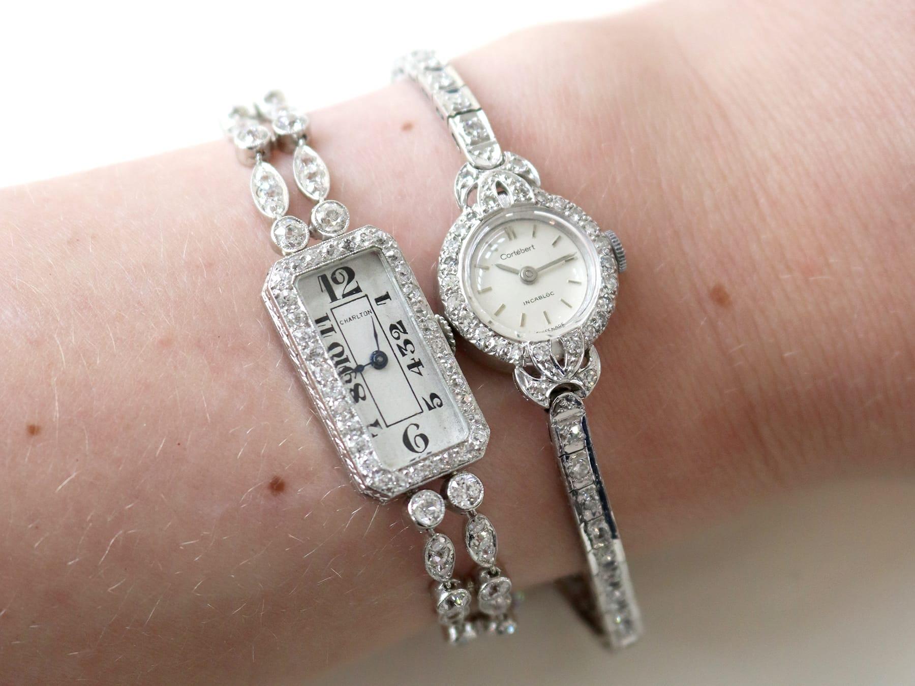 Orologio da cocktail in platino e diamanti Art Déco da 5,44 carati - CIRCA 1935 in vendita 1