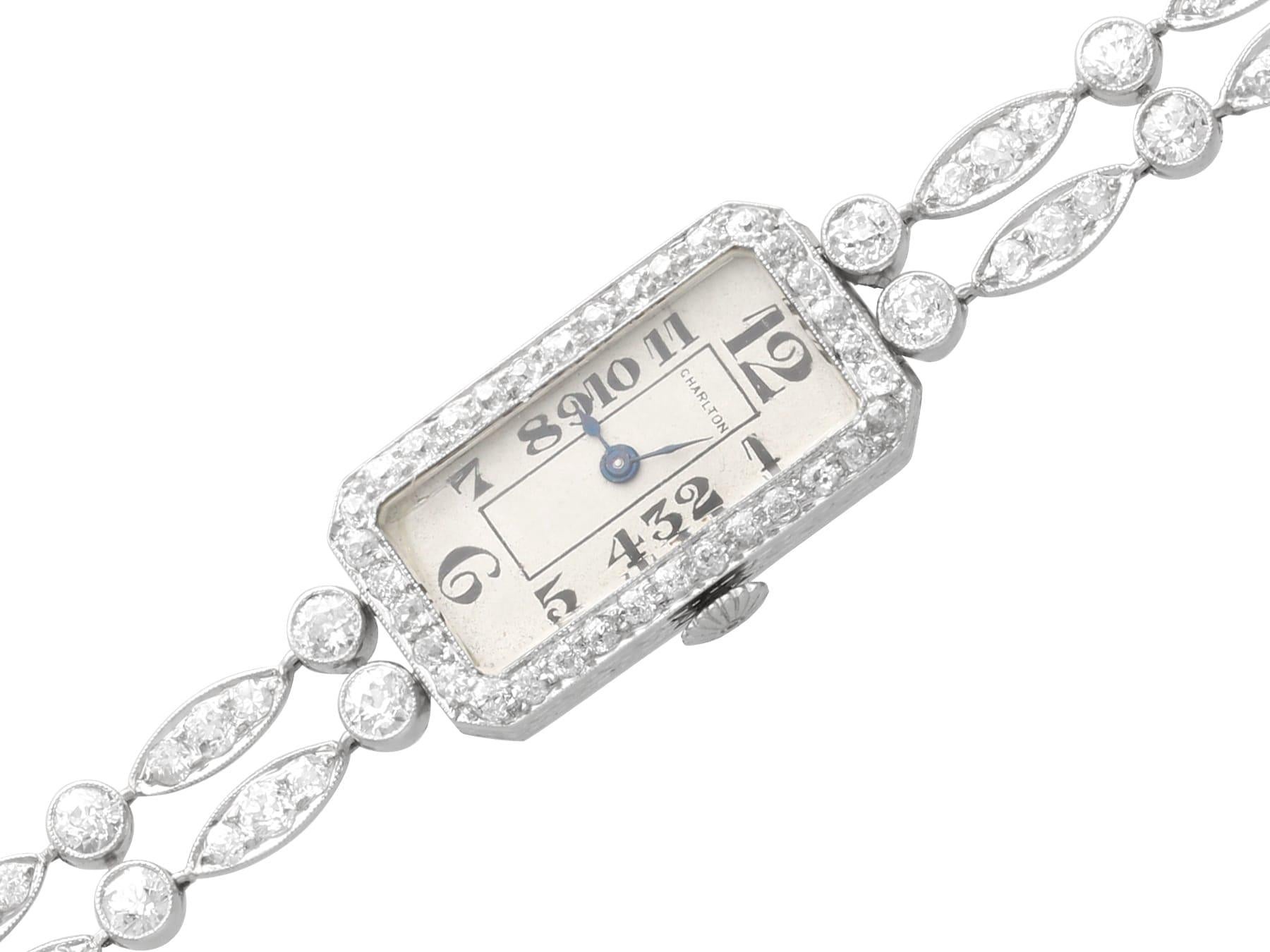 Orologio da cocktail in platino e diamanti Art Déco da 5,44 carati - CIRCA 1935 in vendita 4