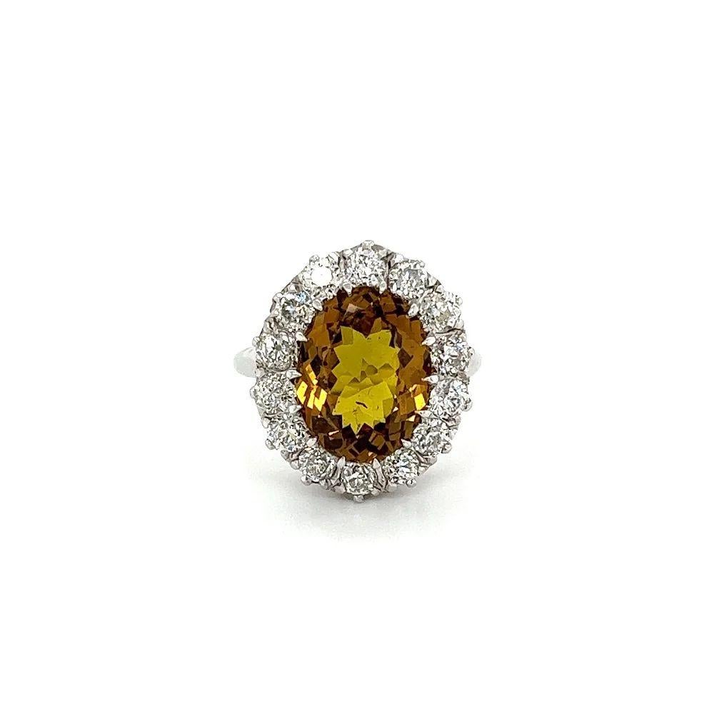 Art Decó 5,46 Quilates Zafiro Naranja Ovalado y Diamante Anillo Halo Vintage de Oro en Excelente estado para la venta en Montreal, QC