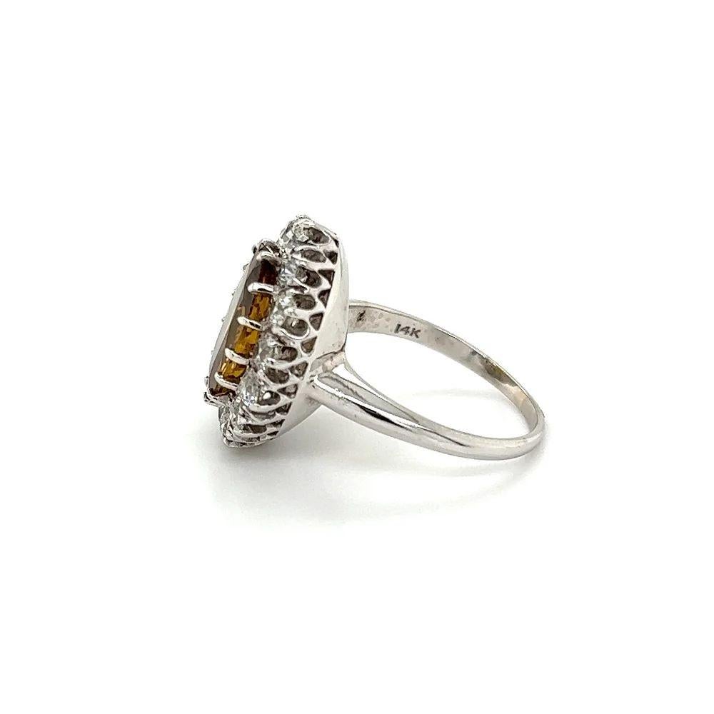 Art Decó 5,46 Quilates Zafiro Naranja Ovalado y Diamante Anillo Halo Vintage de Oro en venta 1