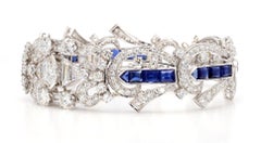 Art Deco 5.5 Carat Blue Sapphire & 1.5 Carat Diamond Platinum Bracelet