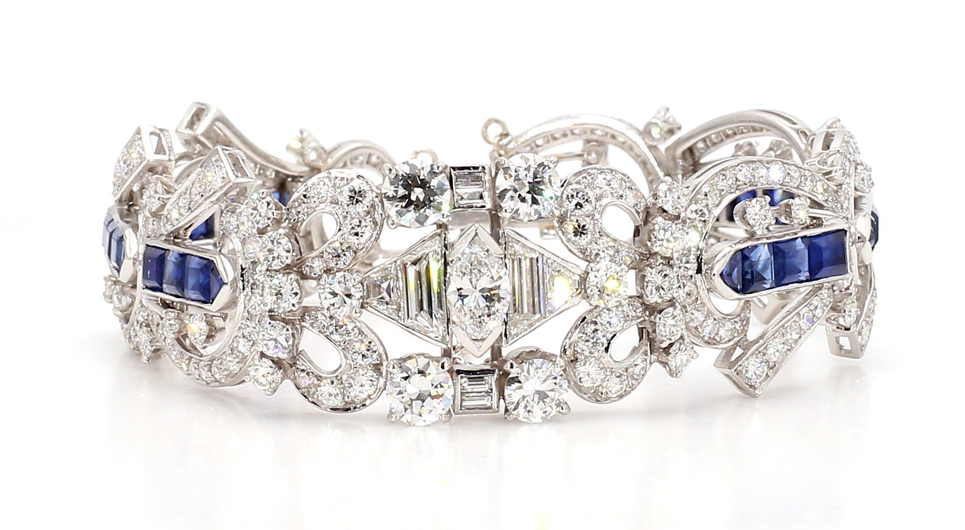 Bracelet Art déco avec saphir bleu de 5,5 carats et diamants de 1,5 carat en vente 4