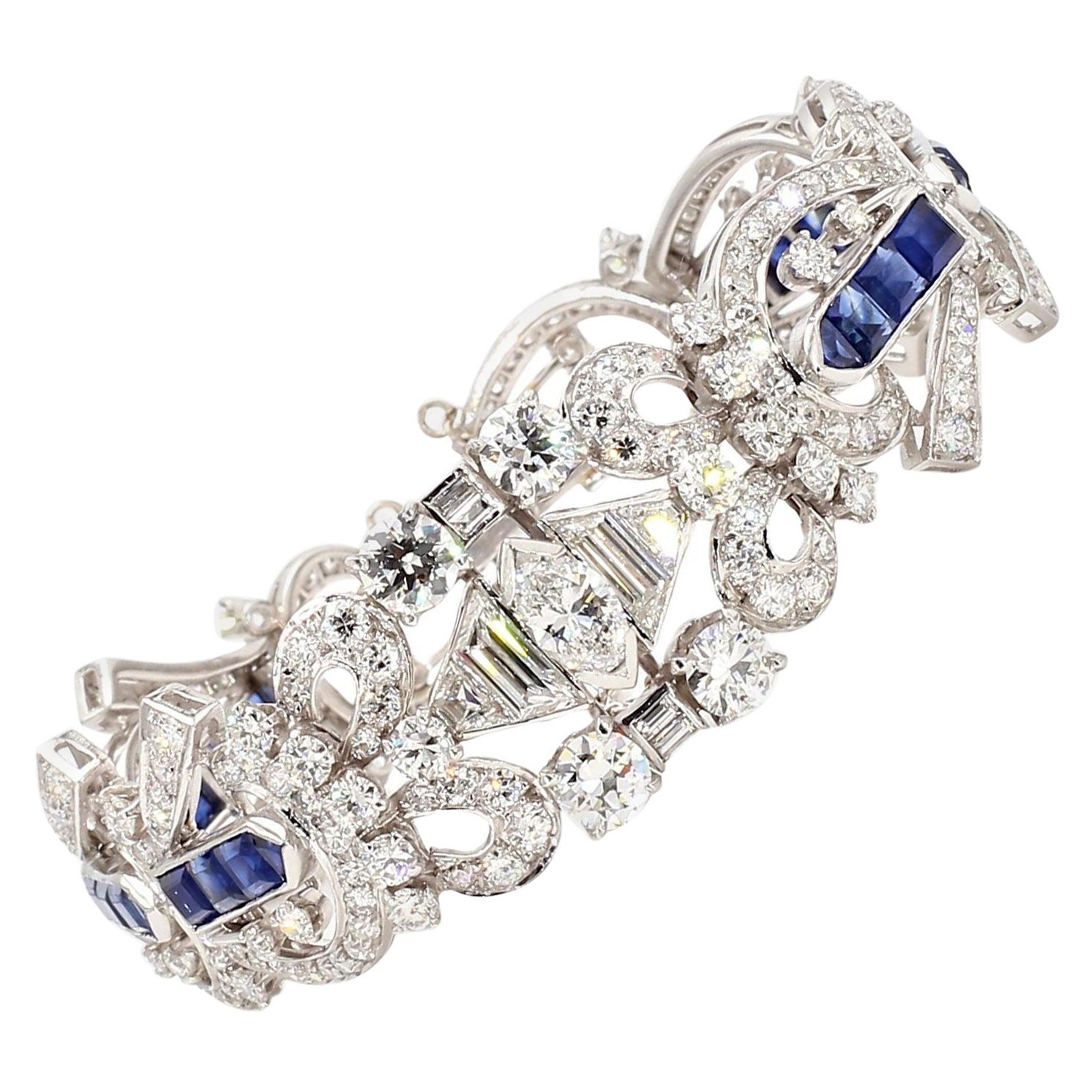 Art Deco 5.5 Carat Blue Sapphire & 1.5 Carat Diamond Platinum Bracelet