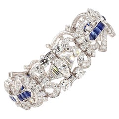 Art Deco 5.5 Carat Blue Sapphire & 1.5 Carat Diamond Platinum Bracelet