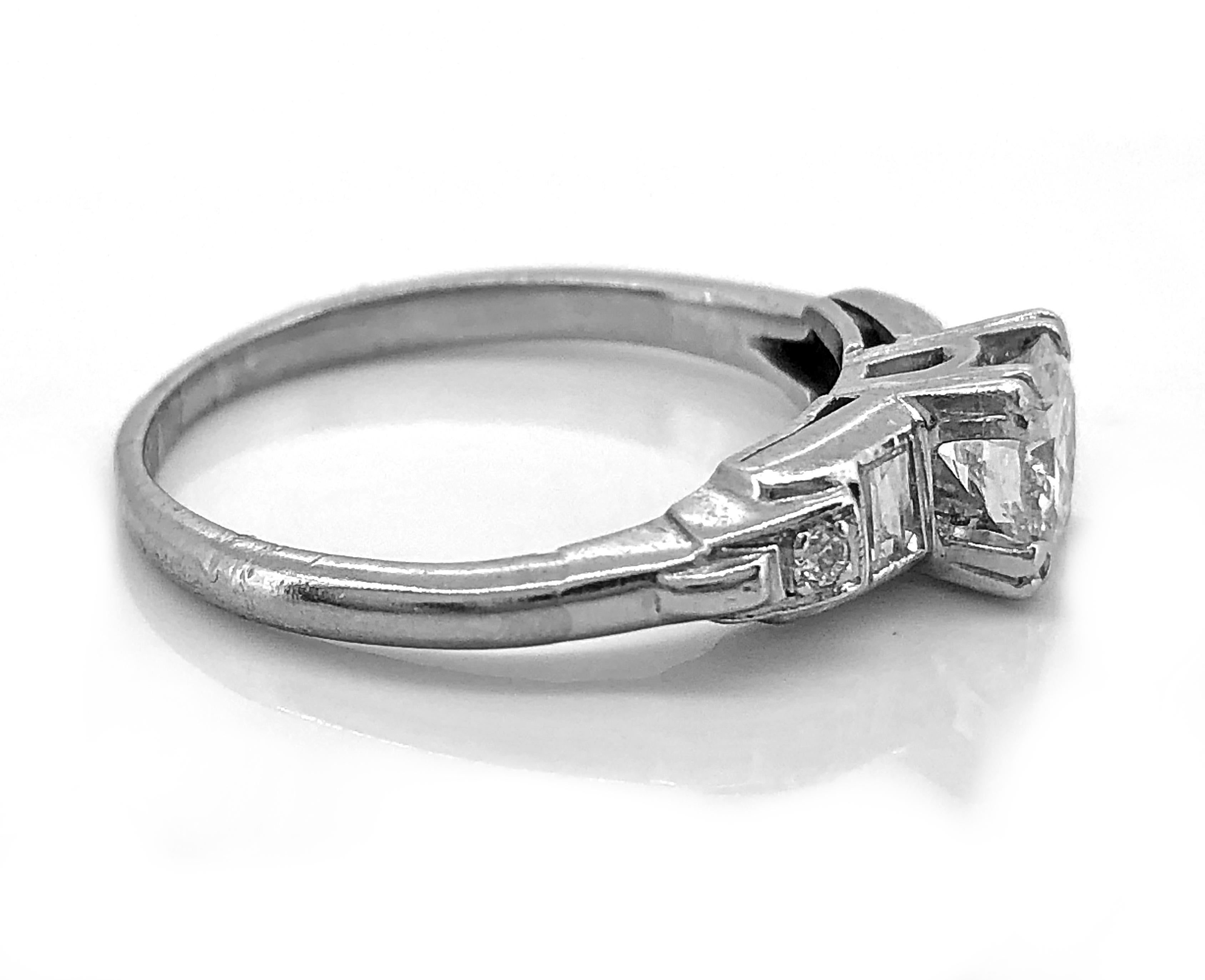 Art Deco .55 Carat Diamond Platinum Engagement Ring  In Excellent Condition In Tampa, FL