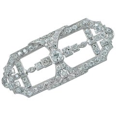 Art Deco 5.5 Carat Old European Cut Diamond Platinum Brooch Pin
