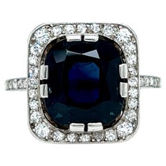  Art Deco 5.50 Carat Sapphire Diamond Platinum Filigree Ring