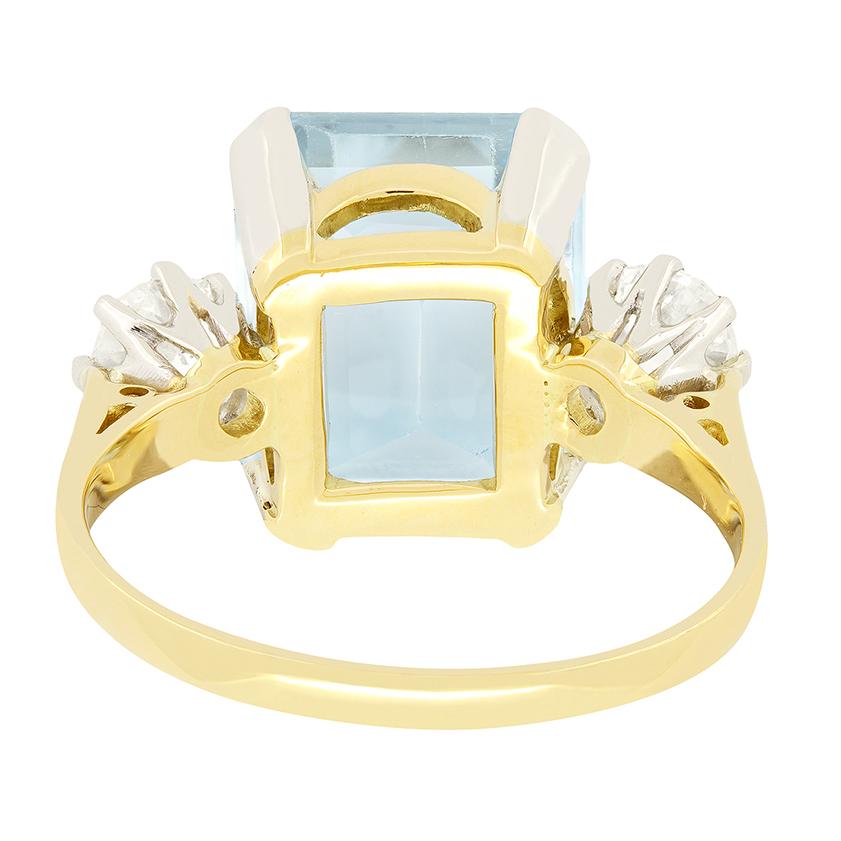Art Deco Trilogy-Ring mit 5,50 Karat Aquamarin und Diamant, ca. 1920er Jahre (Smaragdschliff) im Angebot