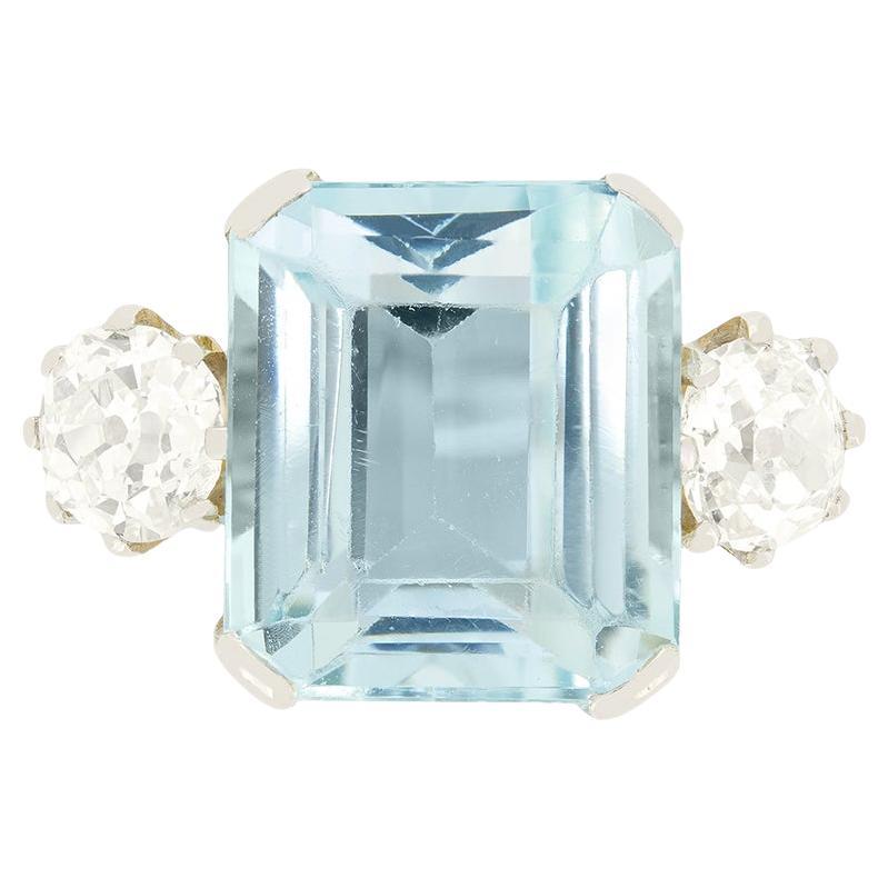 Art Deco 5.50ct Aquamarine and Diamond Trilogy Ring, c.1920s