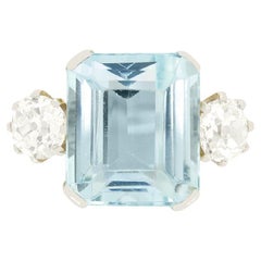 Antique Art Deco 5.50ct Aquamarine and Diamond Trilogy Ring, c.1920s