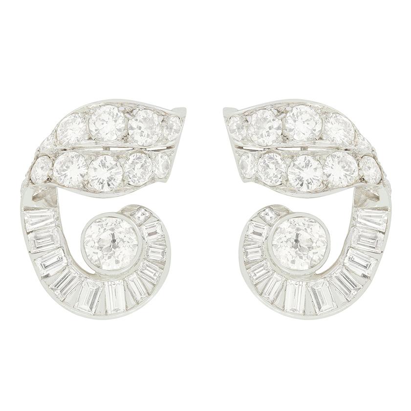 Taille ronde Boucles d'oreilles Art déco en diamants 5,50 carats, c. 1920 en vente