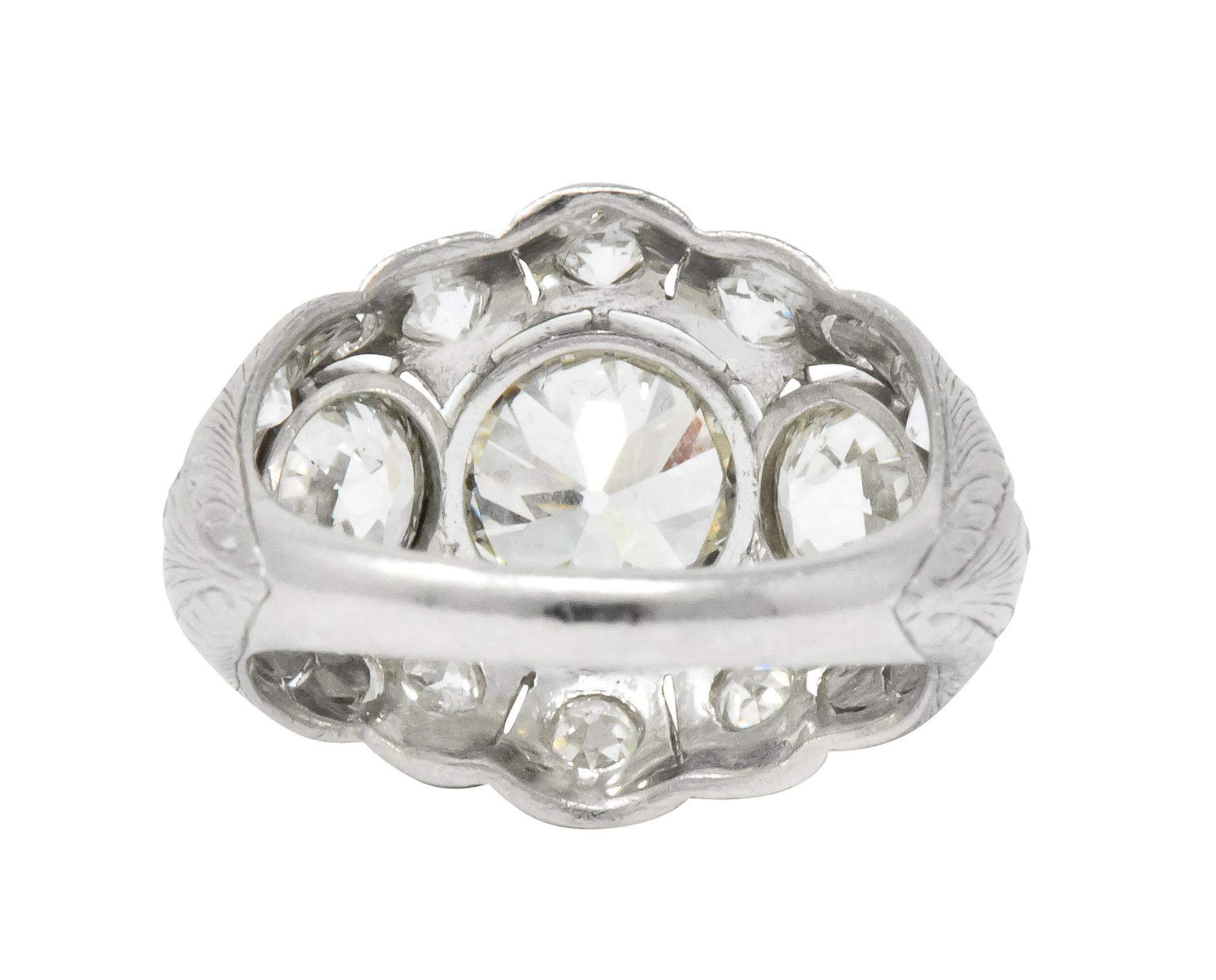 Art Deco 5.60 Carat Old European Diamond Platinum Three Stone Ring 1