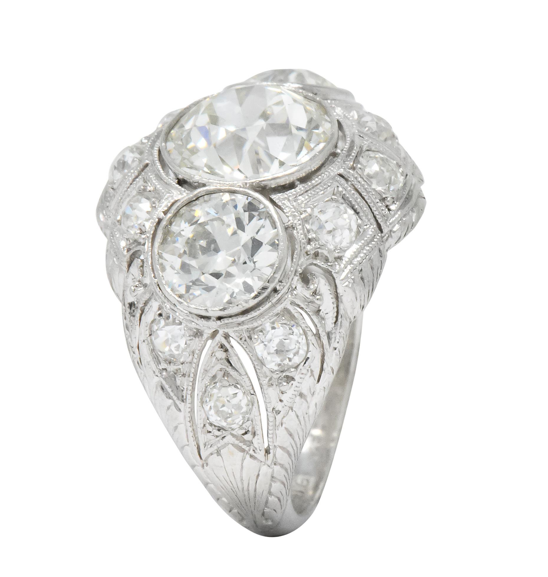 Art Deco 5.60 Carat Old European Diamond Platinum Three Stone Ring 3
