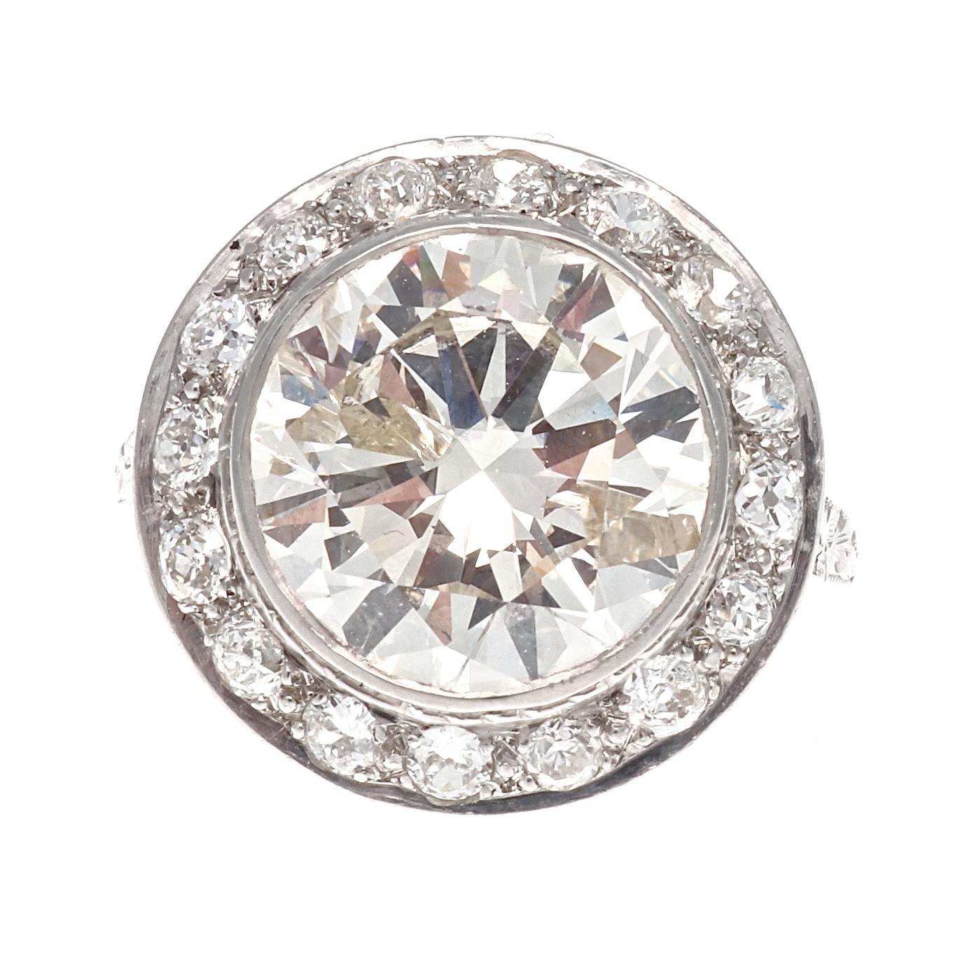 Art Deco 5.62 Carat Round Brilliant Cut Diamond Platinum Ring