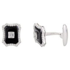 Art Deco 5.62 CTW Diamond Onyx Cufflinks Christmas Gifts in 18k White Gold
