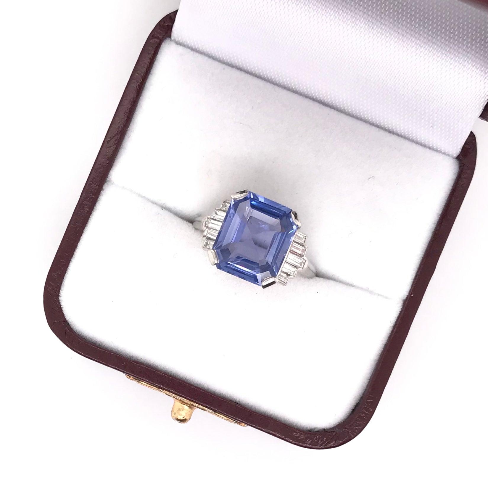 Art Deco 5.63 Carat GIA Ceylon Sapphire and Diamond Platinum Ring No Heat 7