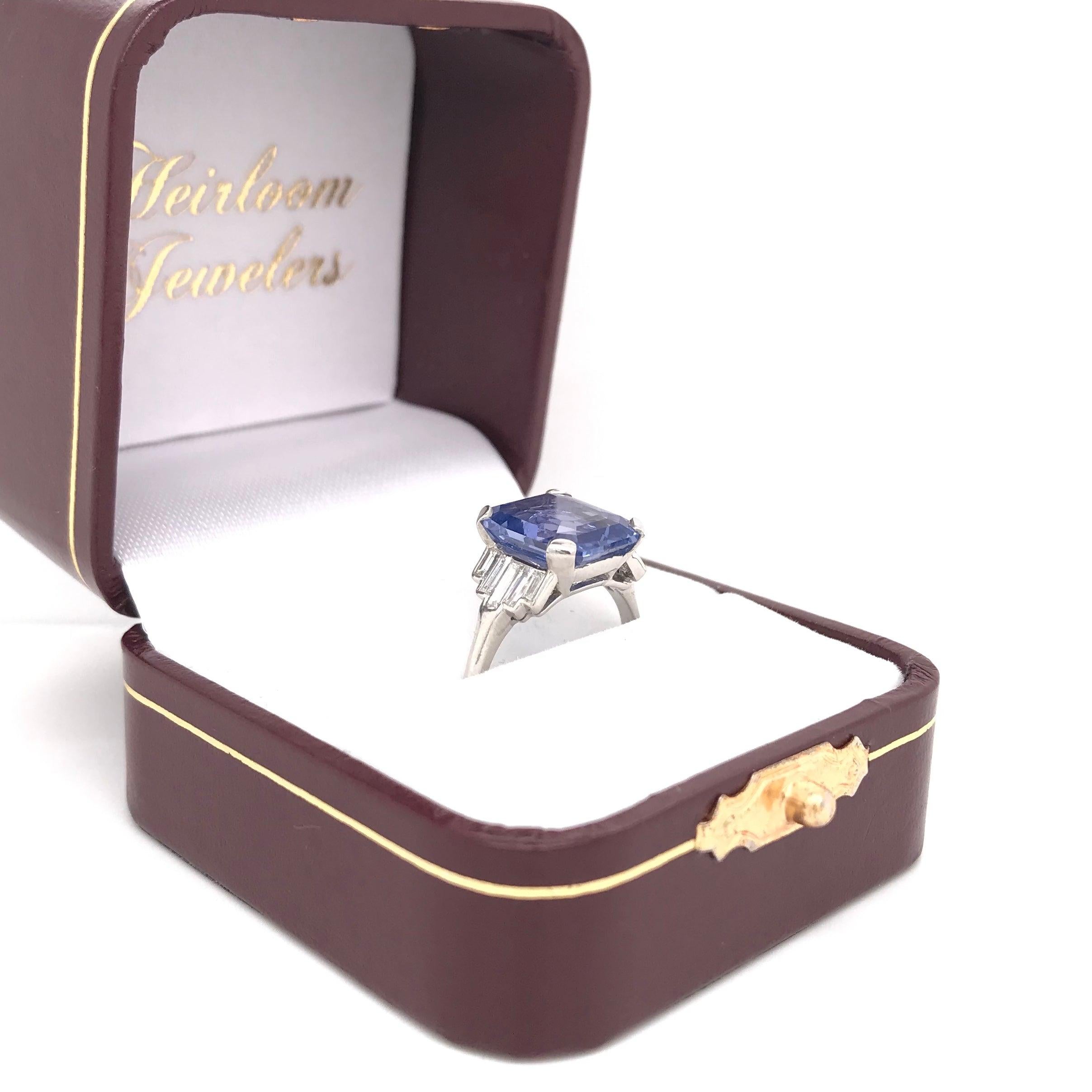 Art Deco 5.63 Carat GIA Ceylon Sapphire and Diamond Platinum Ring No Heat 13